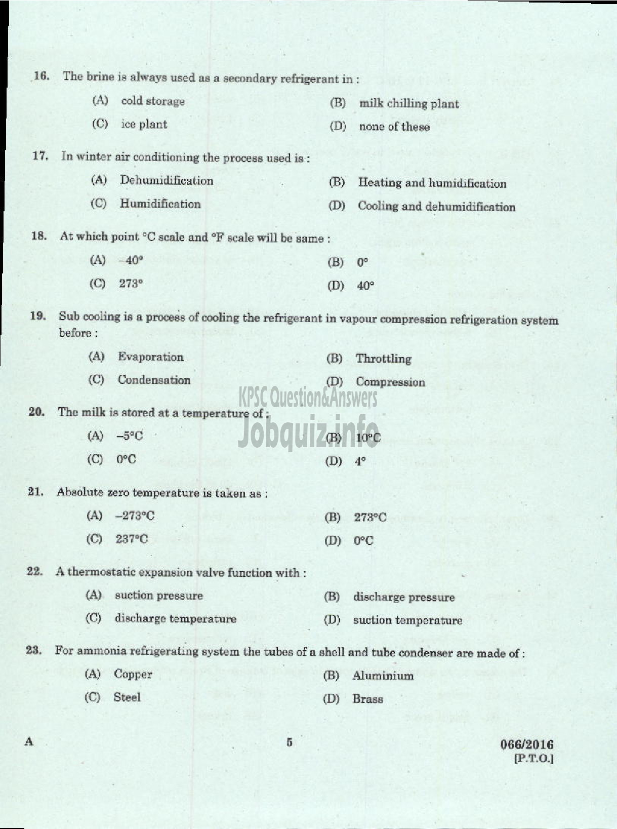 Kerala PSC Question Paper - REFRIGERATION MECHANIC UIP HEALTH SERVICES-3