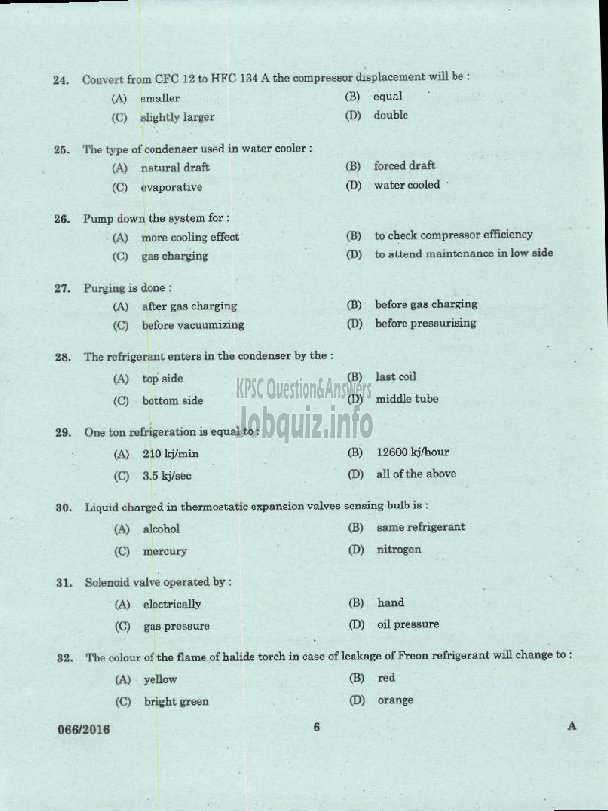 Kerala PSC Question Paper - REFRIGERATION MECHANIC UIP HEALTH SERVICES-4