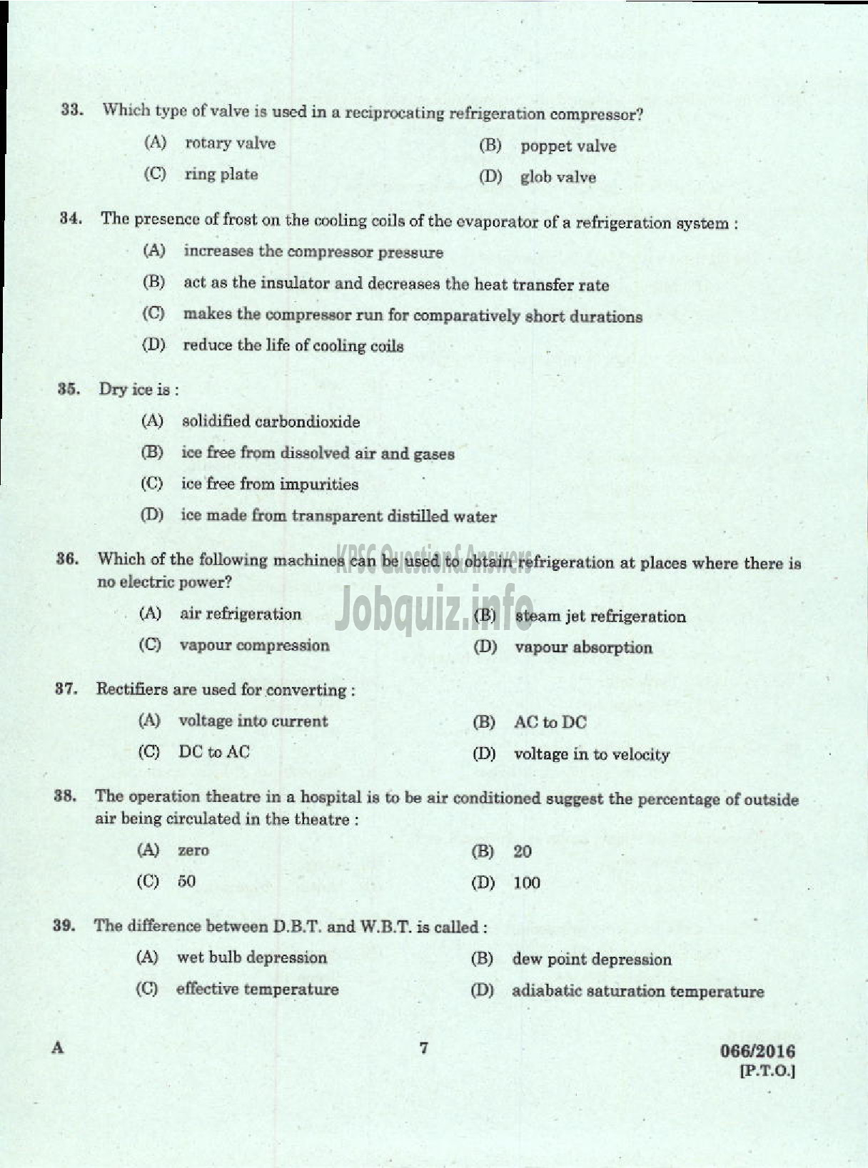 Kerala PSC Question Paper - REFRIGERATION MECHANIC UIP HEALTH SERVICES-5