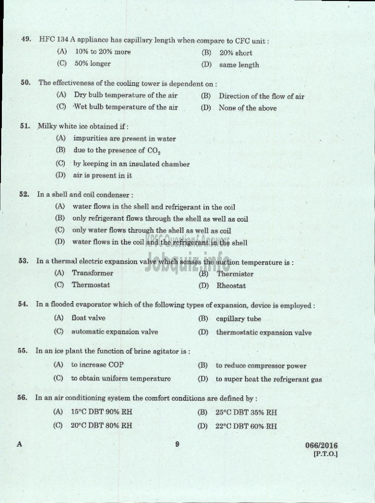 Kerala PSC Question Paper - REFRIGERATION MECHANIC UIP HEALTH SERVICES-7