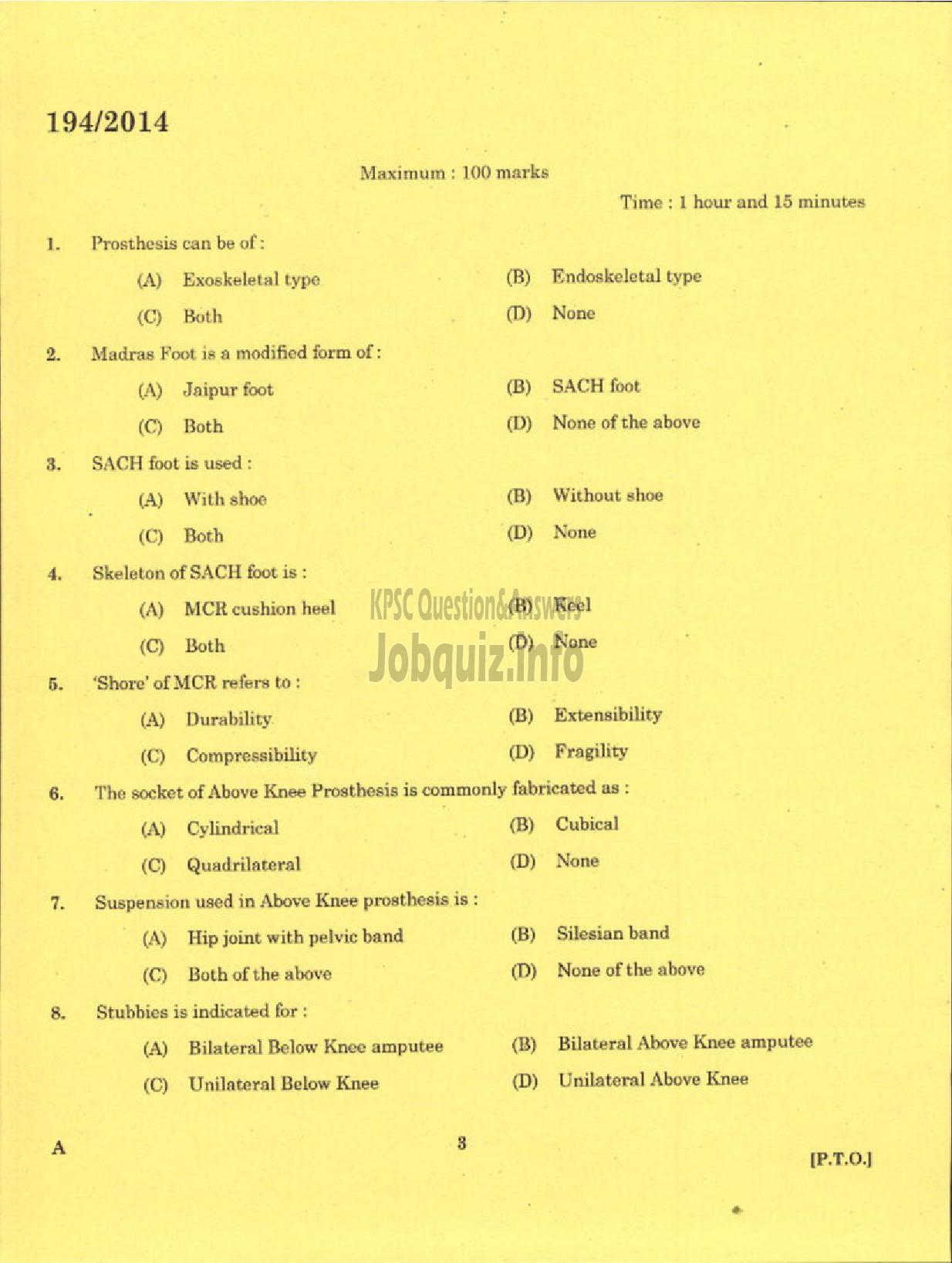 Kerala PSC Question Paper - REHABILITATION TECHNICIAN GR II LEATHER WORKS MEDICAL EDUCATION-1