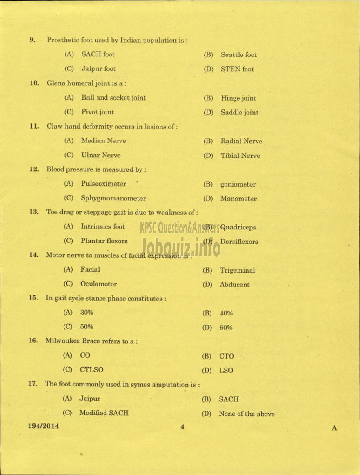 Kerala PSC Question Paper - REHABILITATION TECHNICIAN GR II LEATHER WORKS MEDICAL EDUCATION-2