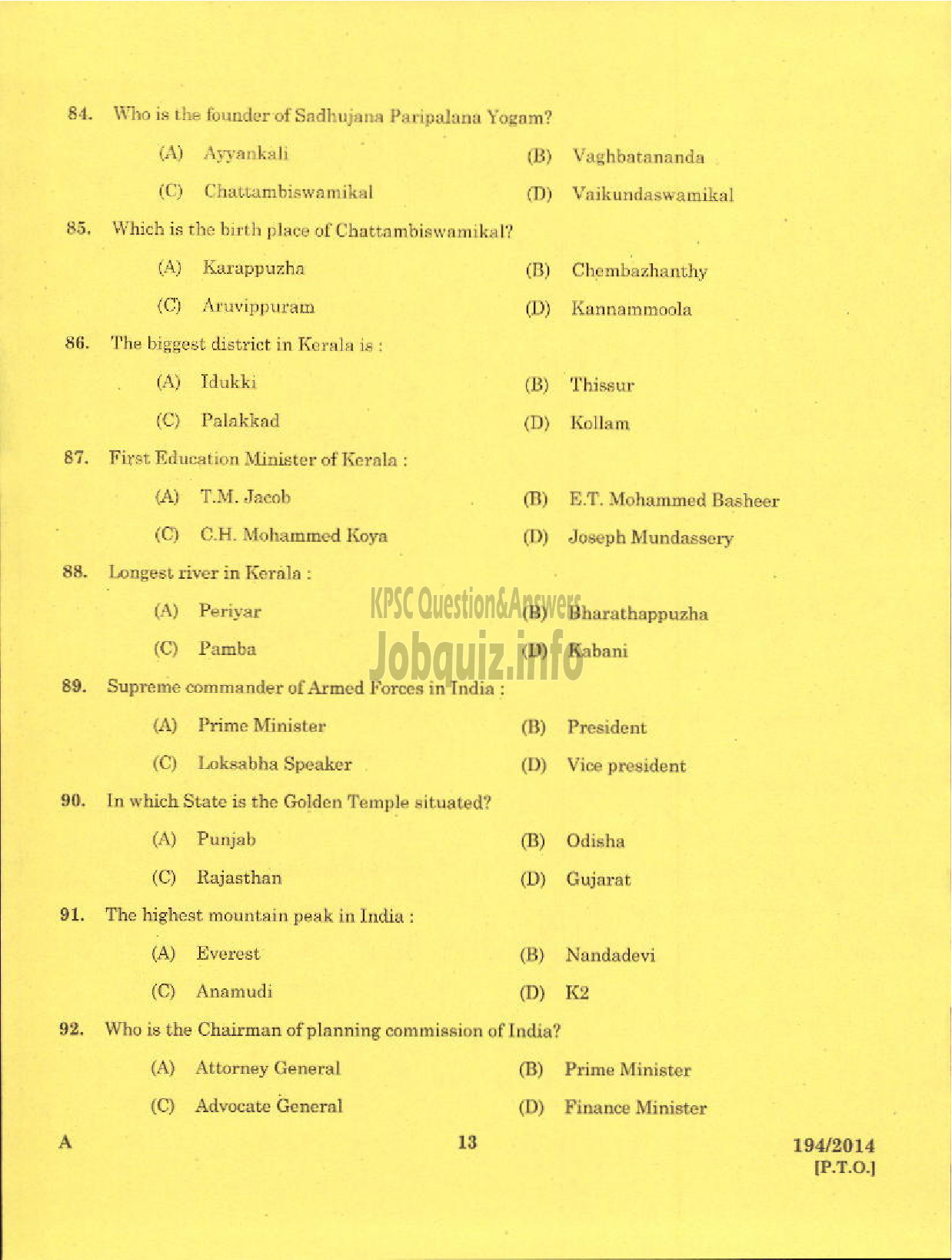 Kerala PSC Question Paper - REHABILITATION TECHNICIAN GR II LEATHER WORKS MEDICAL EDUCATION-11