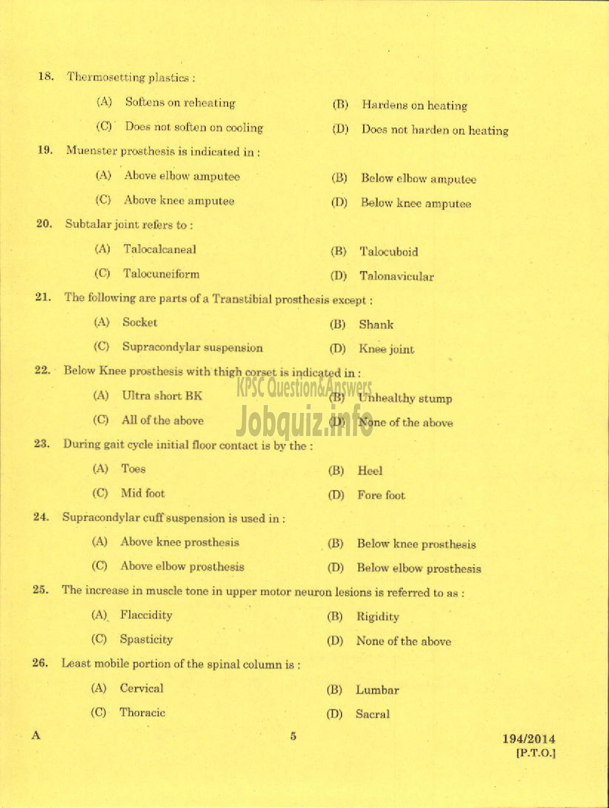 Kerala PSC Question Paper - REHABILITATION TECHNICIAN GR II LEATHER WORKS MEDICAL EDUCATION-3