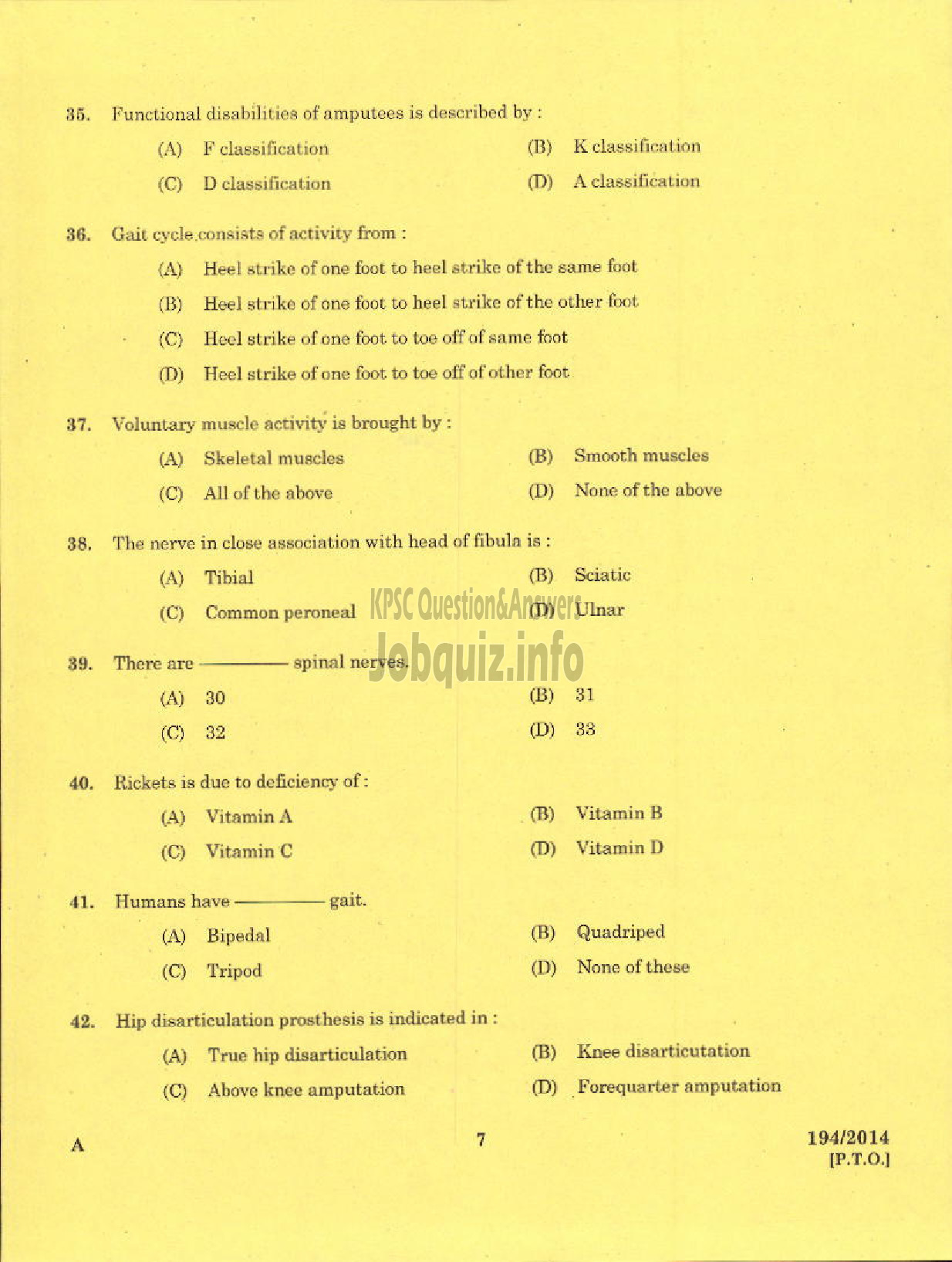 Kerala PSC Question Paper - REHABILITATION TECHNICIAN GR II LEATHER WORKS MEDICAL EDUCATION-5