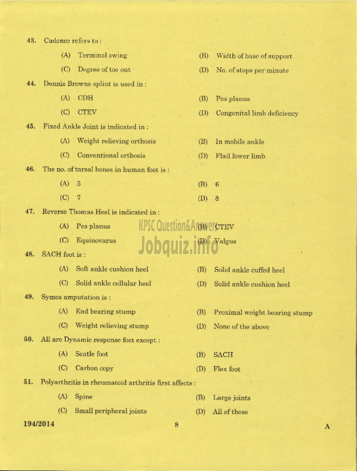 Kerala PSC Question Paper - REHABILITATION TECHNICIAN GR II LEATHER WORKS MEDICAL EDUCATION-6