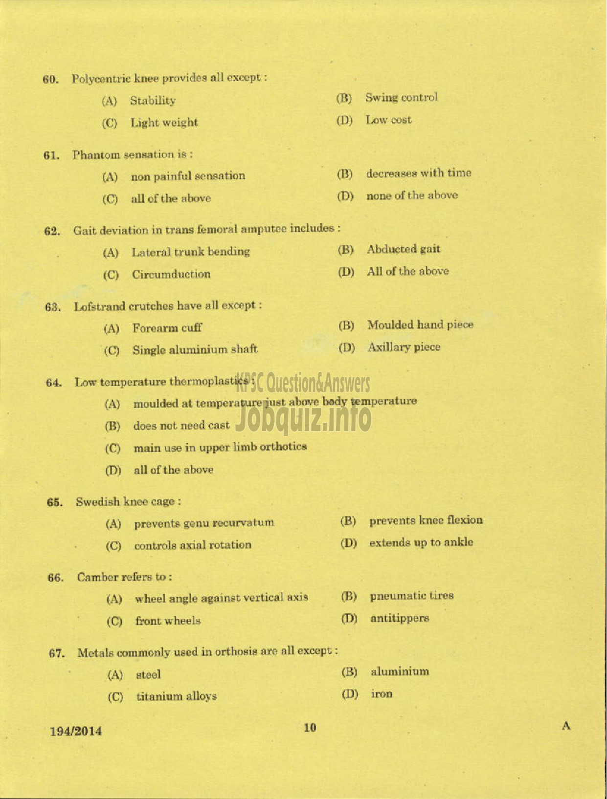 Kerala PSC Question Paper - REHABILITATION TECHNICIAN GR II LEATHER WORKS MEDICAL EDUCATION-8