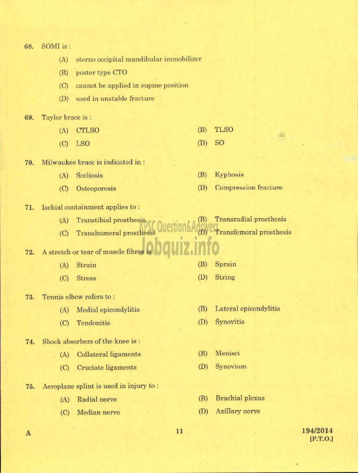 Kerala PSC Question Paper - REHABILITATION TECHNICIAN GR II LEATHER WORKS MEDICAL EDUCATION-9