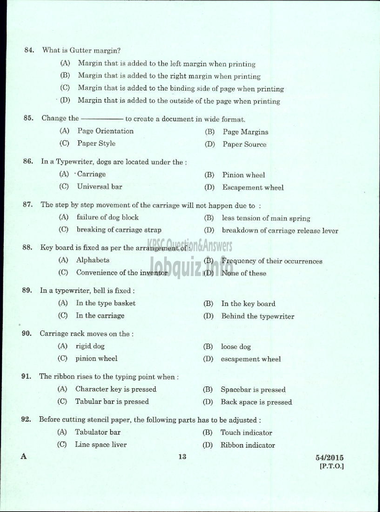 Kerala PSC Question Paper - REPORTER GRADE II MALAYALAM LEGISLATURE SECRETARIAT-11