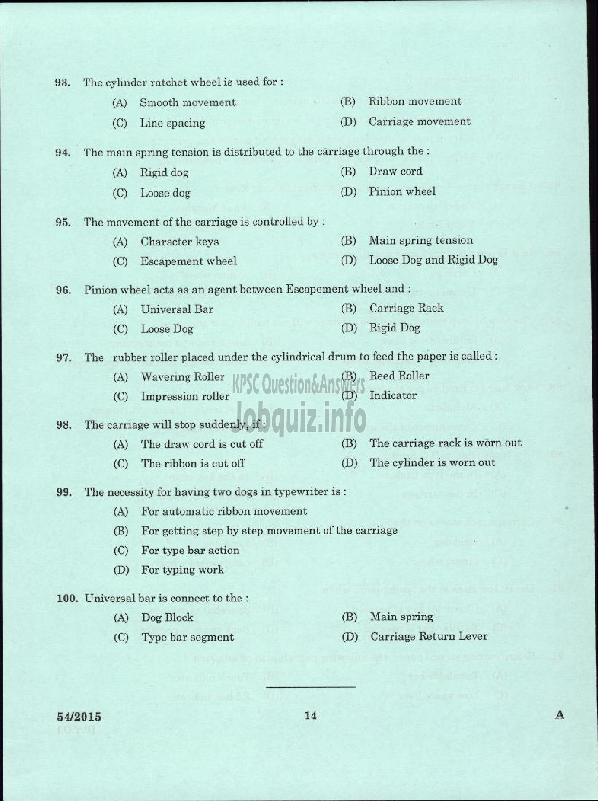 Kerala PSC Question Paper - REPORTER GRADE II MALAYALAM LEGISLATURE SECRETARIAT-12