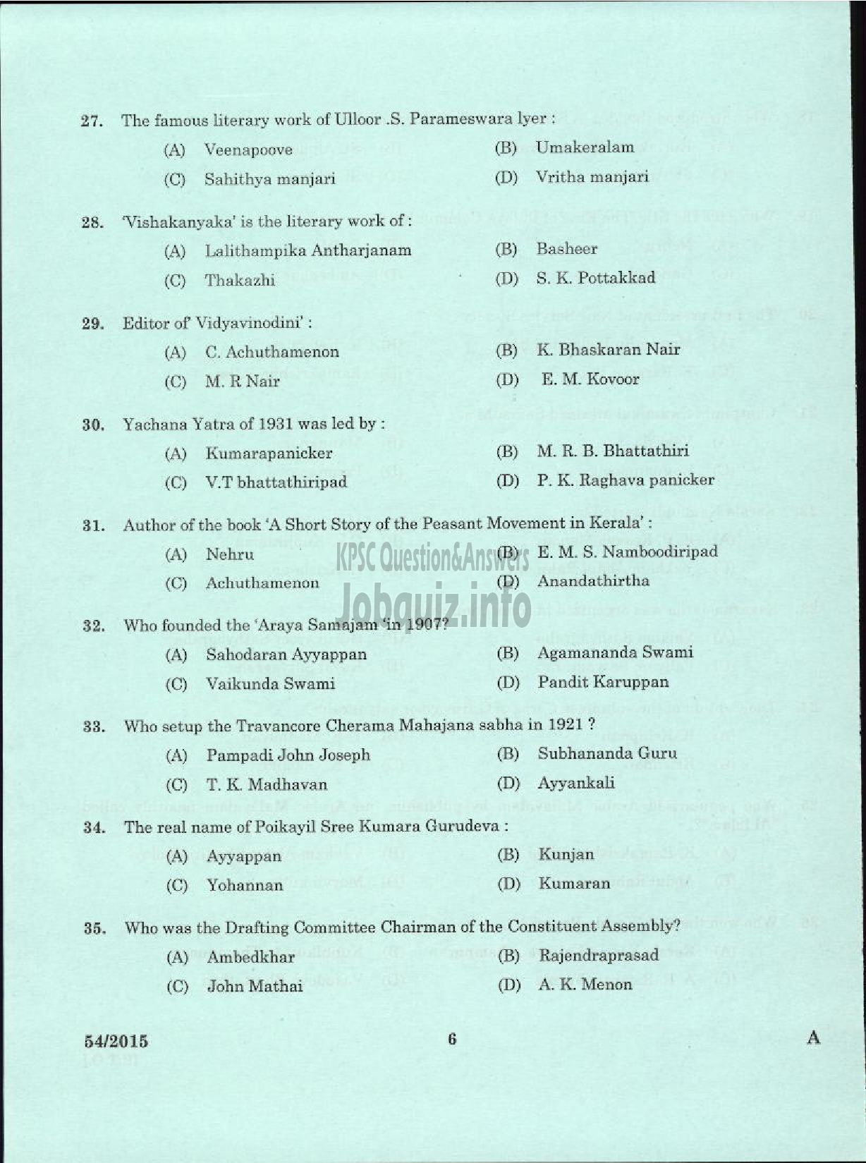 Kerala PSC Question Paper - REPORTER GRADE II MALAYALAM LEGISLATURE SECRETARIAT-4