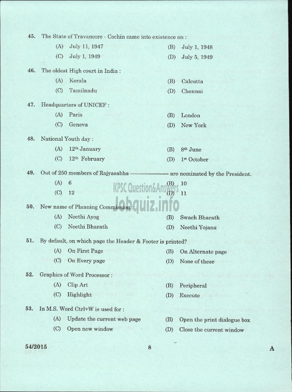 Kerala PSC Question Paper - REPORTER GRADE II MALAYALAM LEGISLATURE SECRETARIAT-6