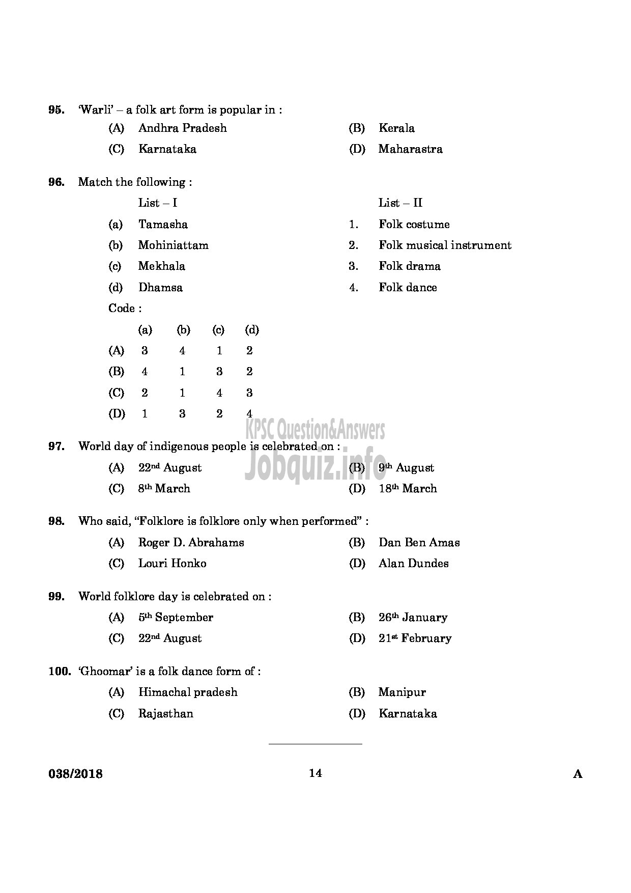 Kerala PSC Question Paper - RESEARCH ASSISTANT FOLKLORE ARCHAEOLOGY-12