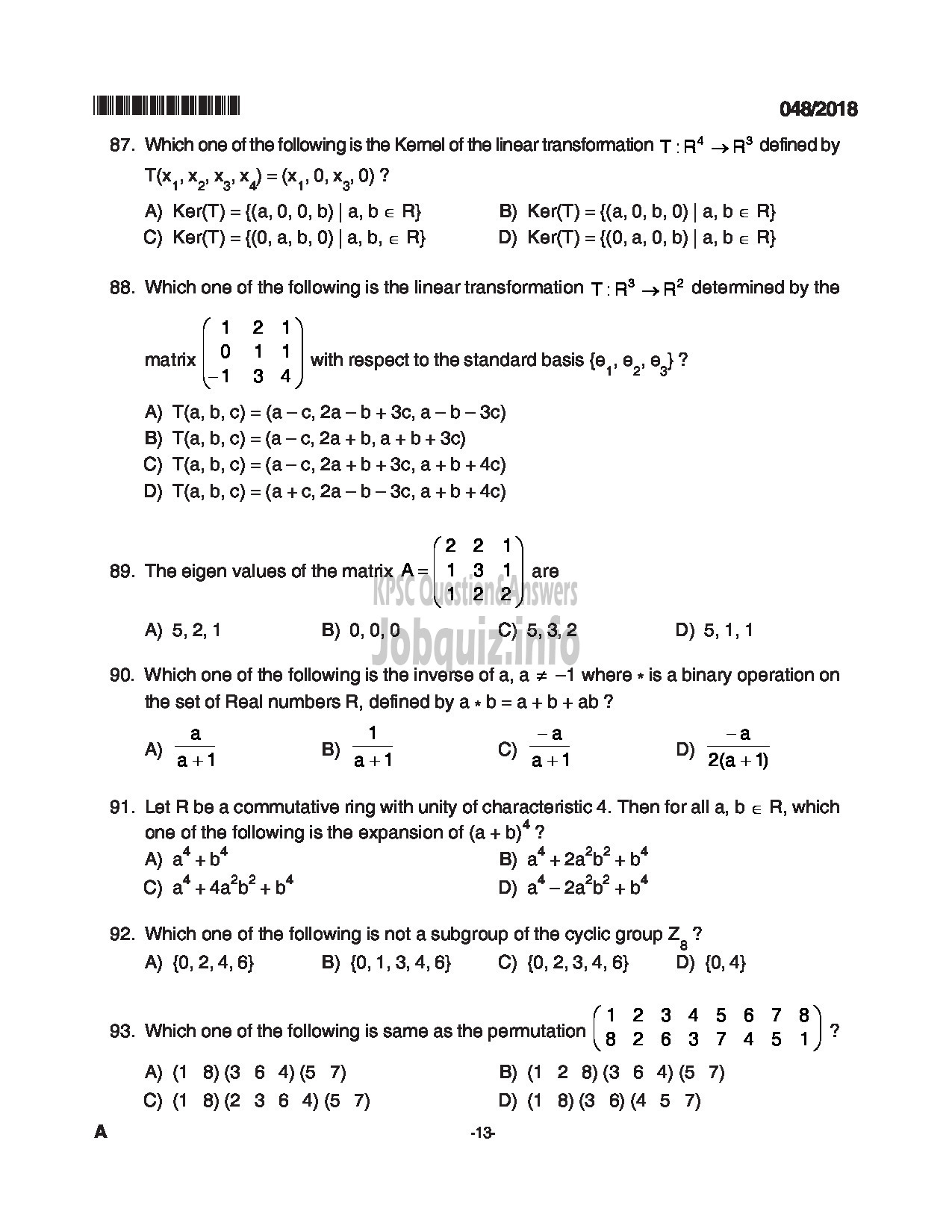 Kerala PSC Question Paper - RESEARCH ASSISTANT STATE PLANNING BOARD-13