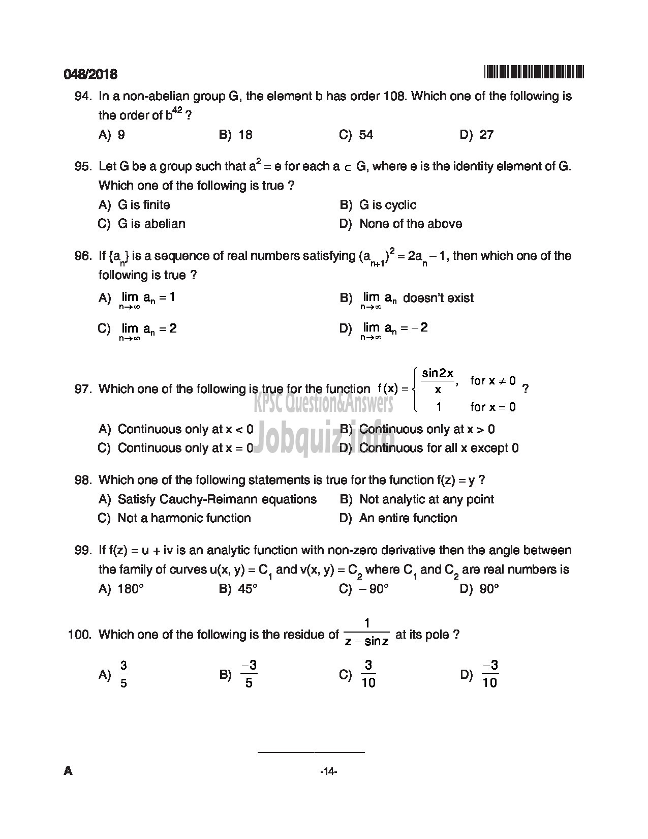 Kerala PSC Question Paper - RESEARCH ASSISTANT STATE PLANNING BOARD-14