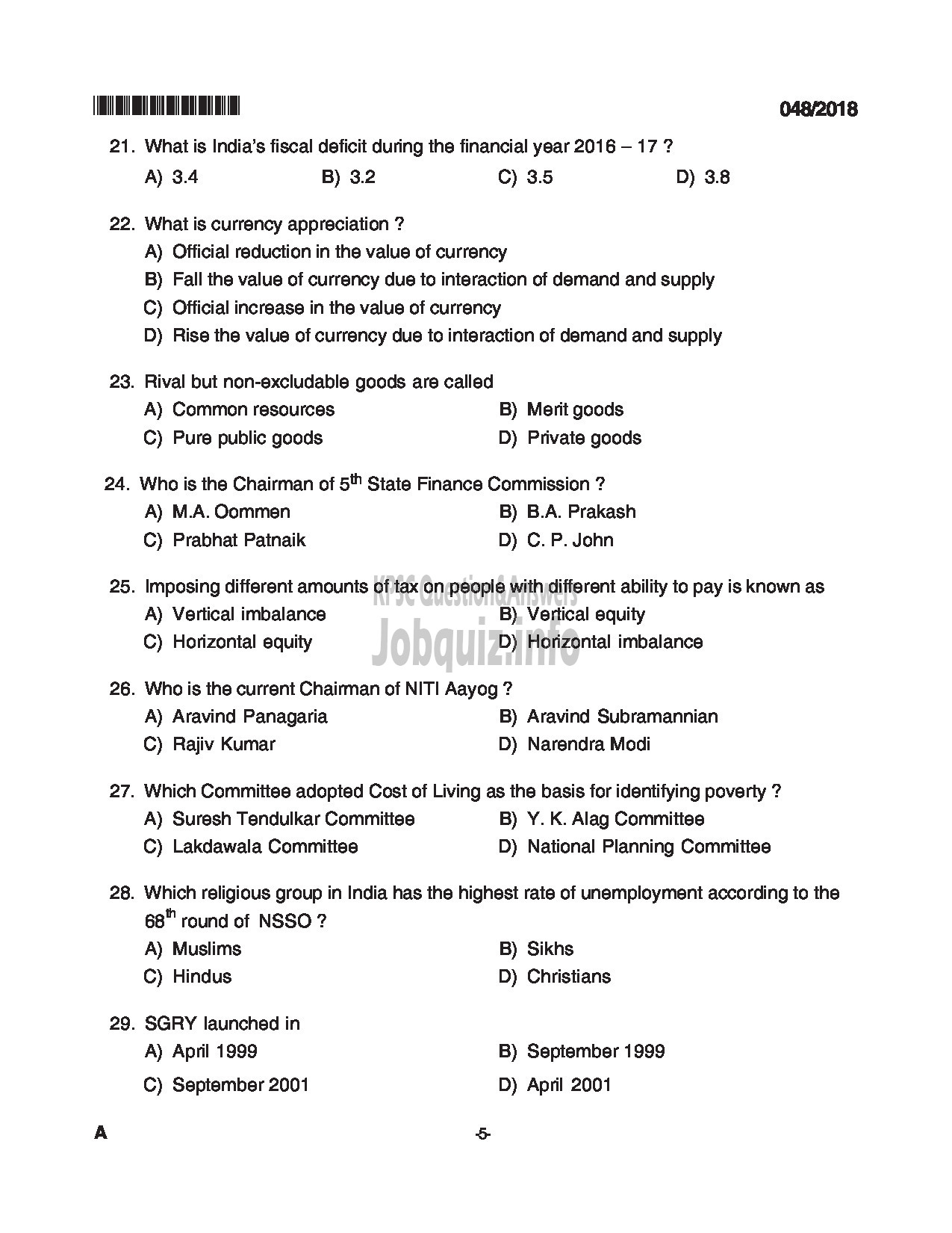 Kerala PSC Question Paper - RESEARCH ASSISTANT STATE PLANNING BOARD-5