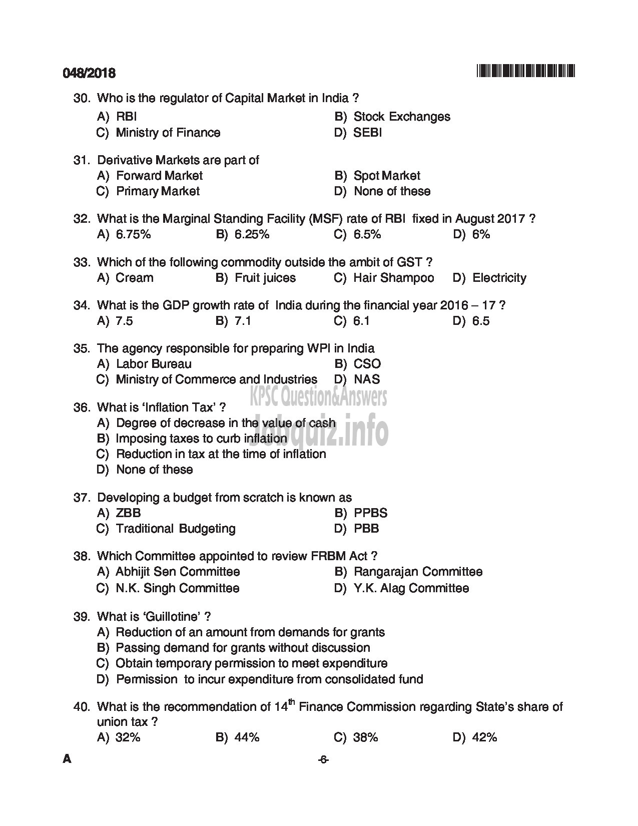 Kerala PSC Question Paper - RESEARCH ASSISTANT STATE PLANNING BOARD-6