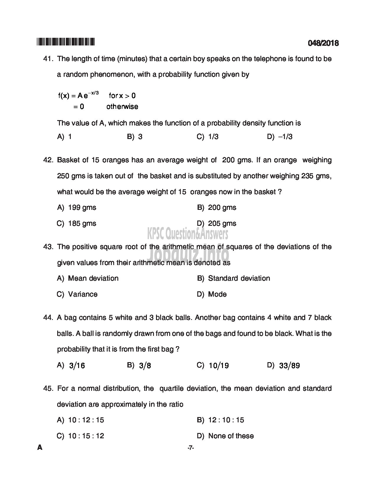 Kerala PSC Question Paper - RESEARCH ASSISTANT STATE PLANNING BOARD-7