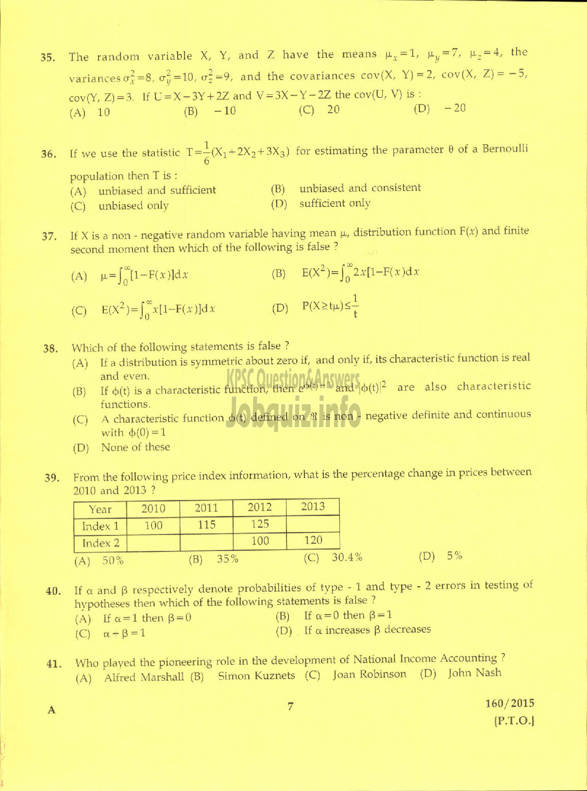 Kerala PSC Question Paper - RESEARCH OFFICER ECONOMICS AND STATISTICS-5