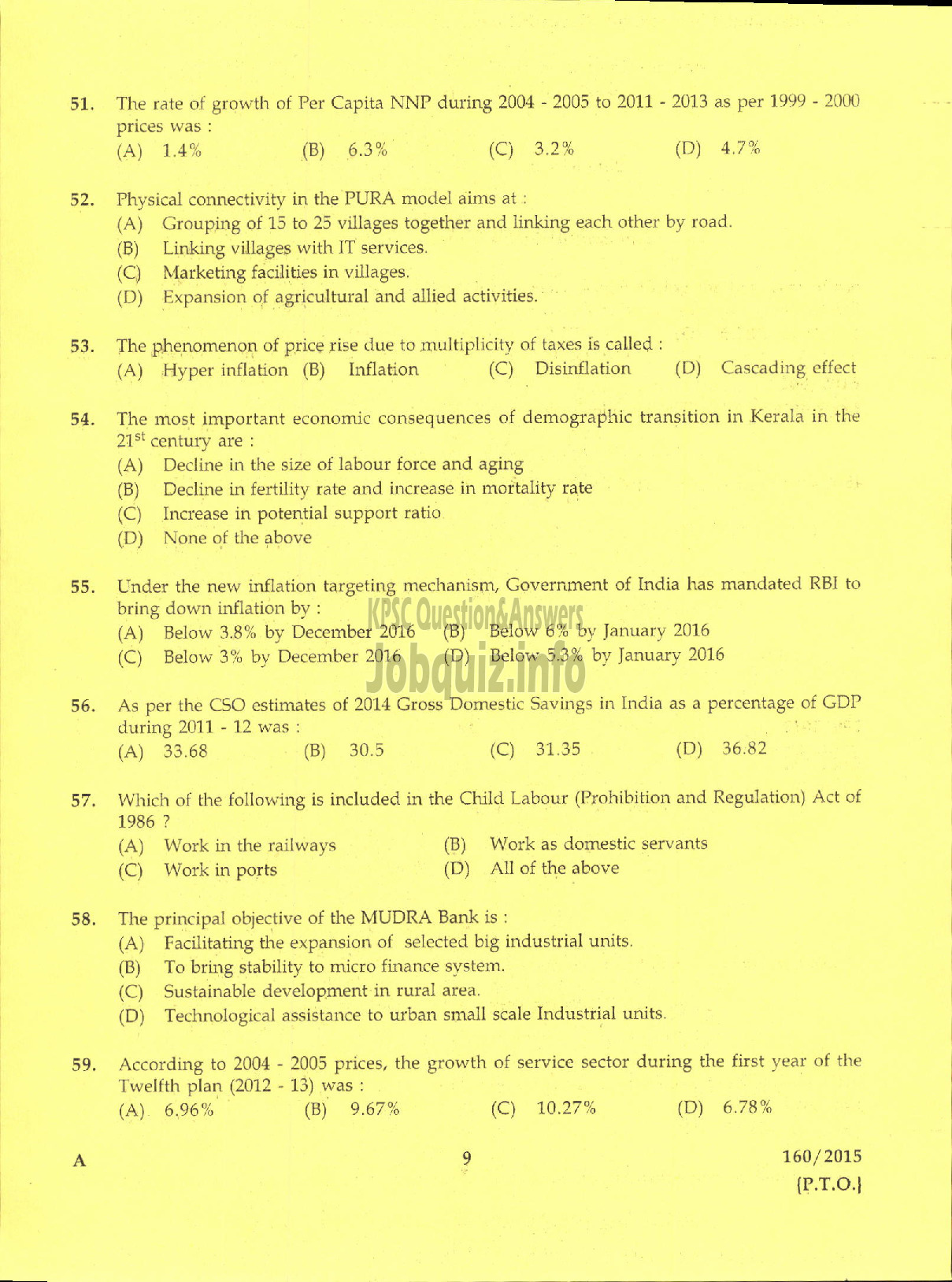 Kerala PSC Question Paper - RESEARCH OFFICER ECONOMICS AND STATISTICS-7