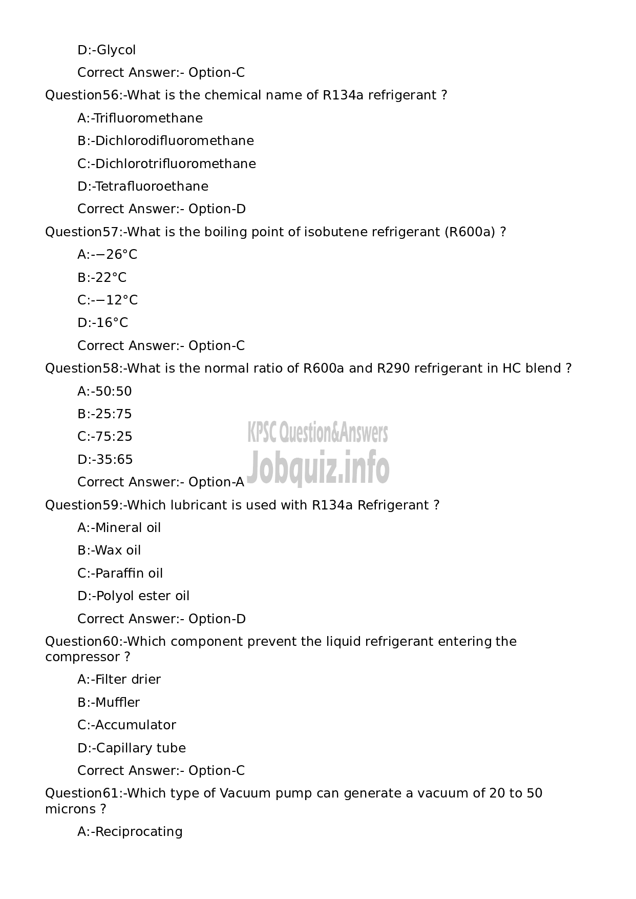 Kerala PSC Question Paper - Refrigeration Mechanic UIP-11