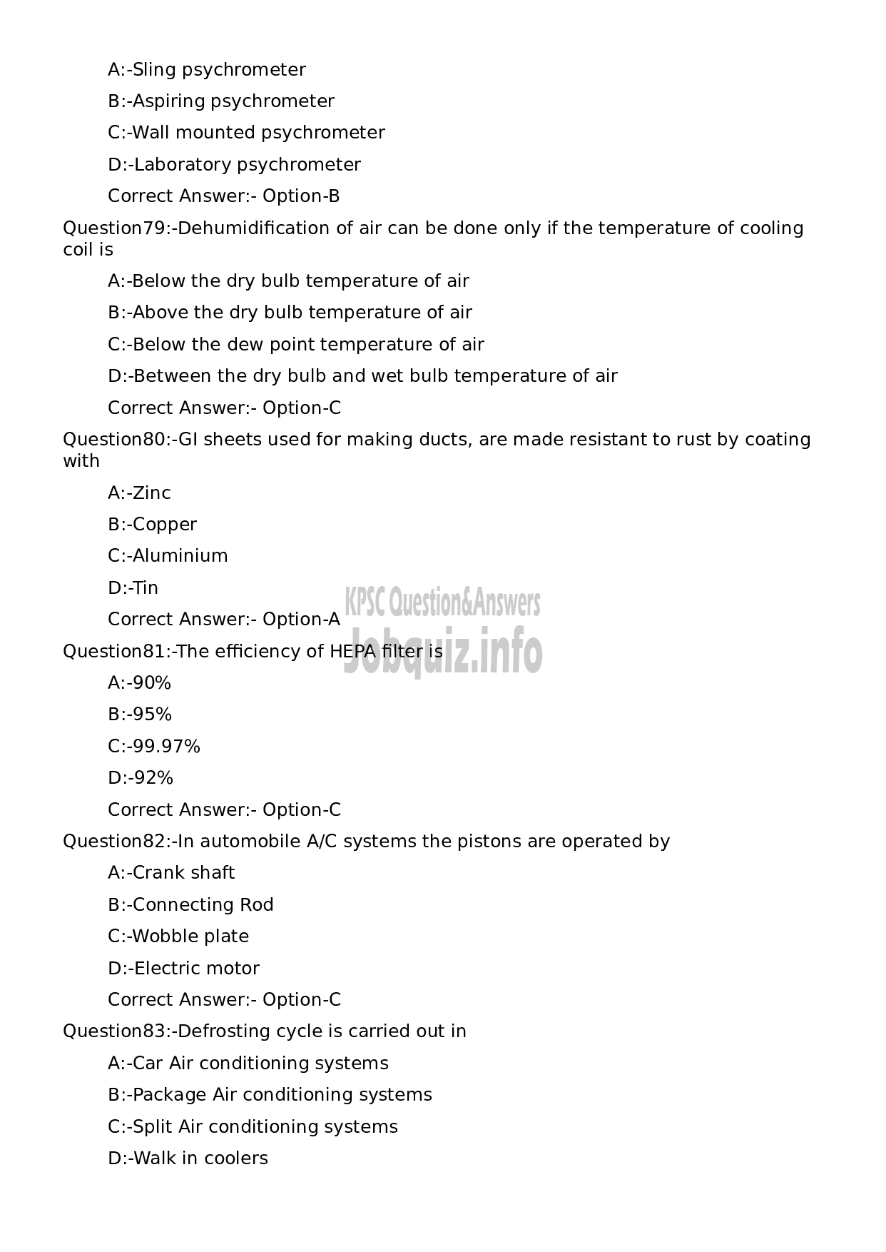 Kerala PSC Question Paper - Refrigeration Mechanic UIP-15