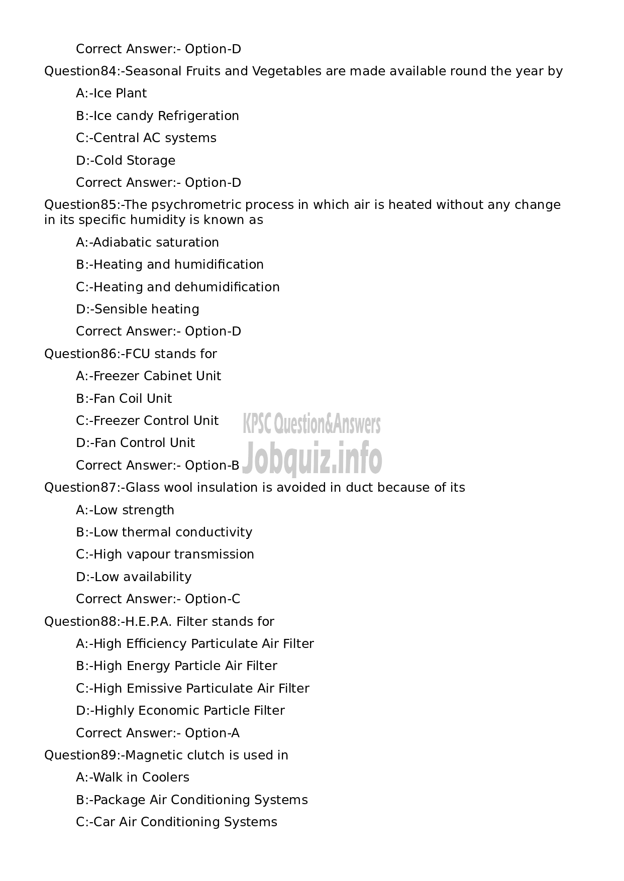 Kerala PSC Question Paper - Refrigeration Mechanic UIP-16