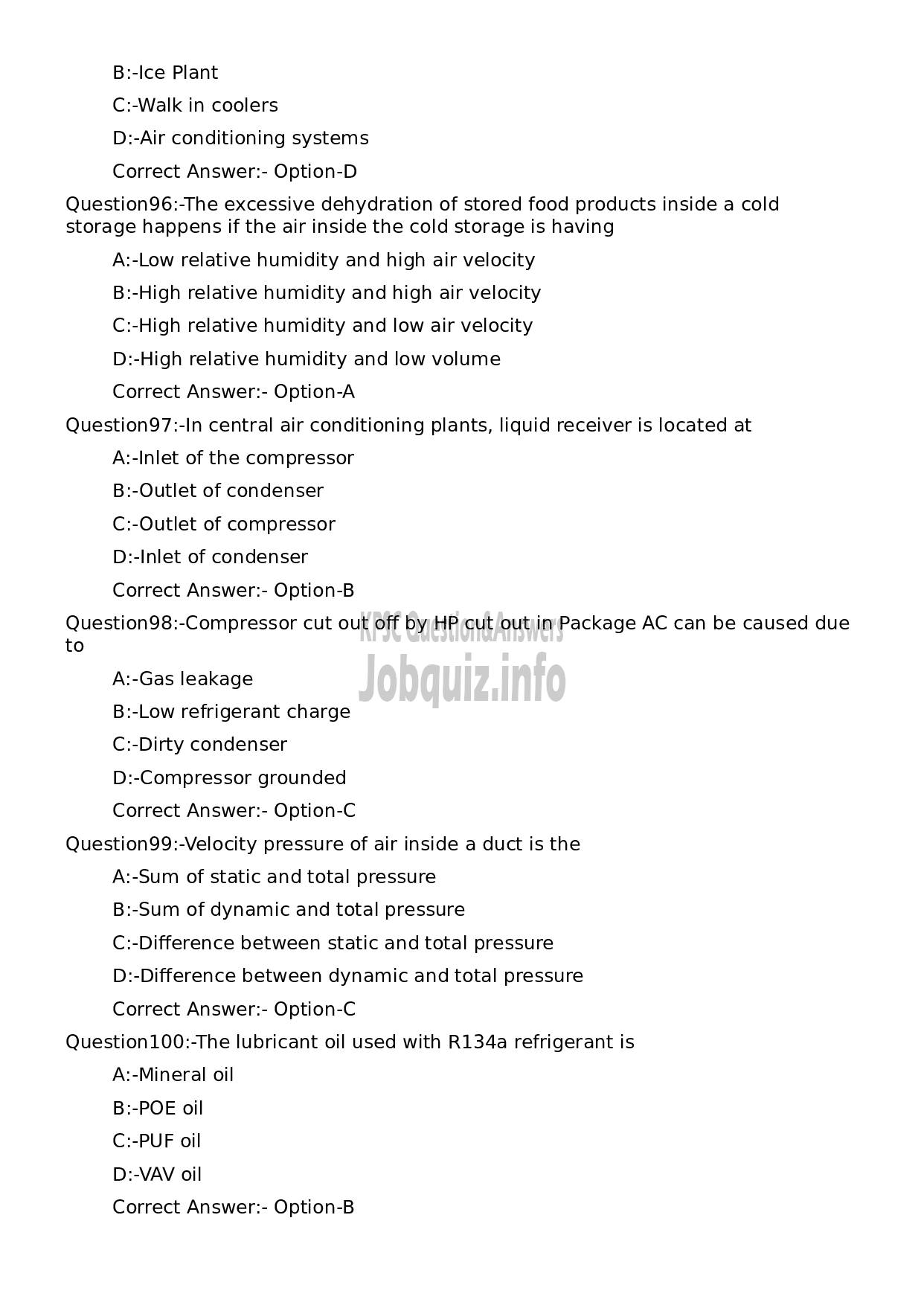 Kerala PSC Question Paper - Refrigeration Mechanic UIP-18