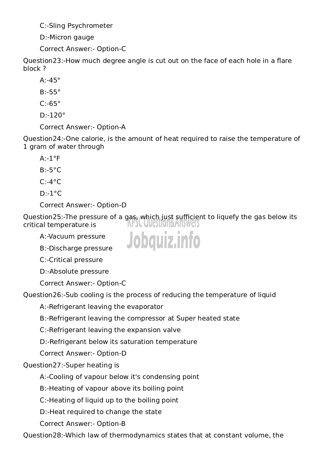 Kerala PSC Question Paper - Refrigeration Mechanic UIP-5