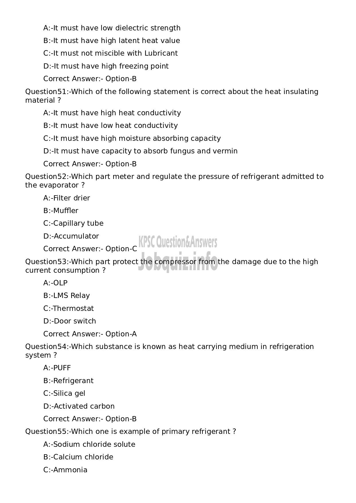 Kerala PSC Question Paper - Refrigeration Mechanic UIP-10