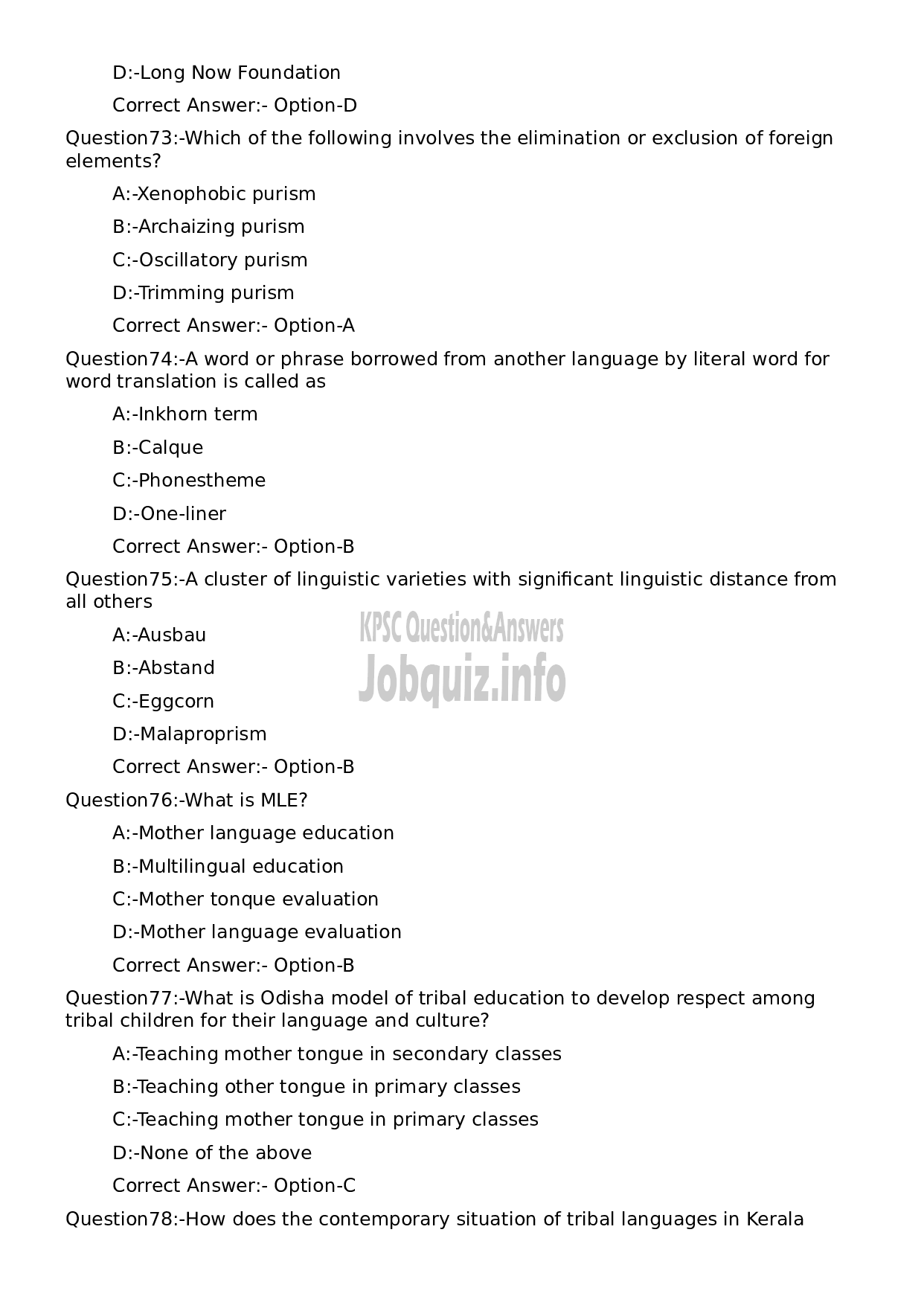 Kerala PSC Question Paper - Research Assistant (Linguistics)-15