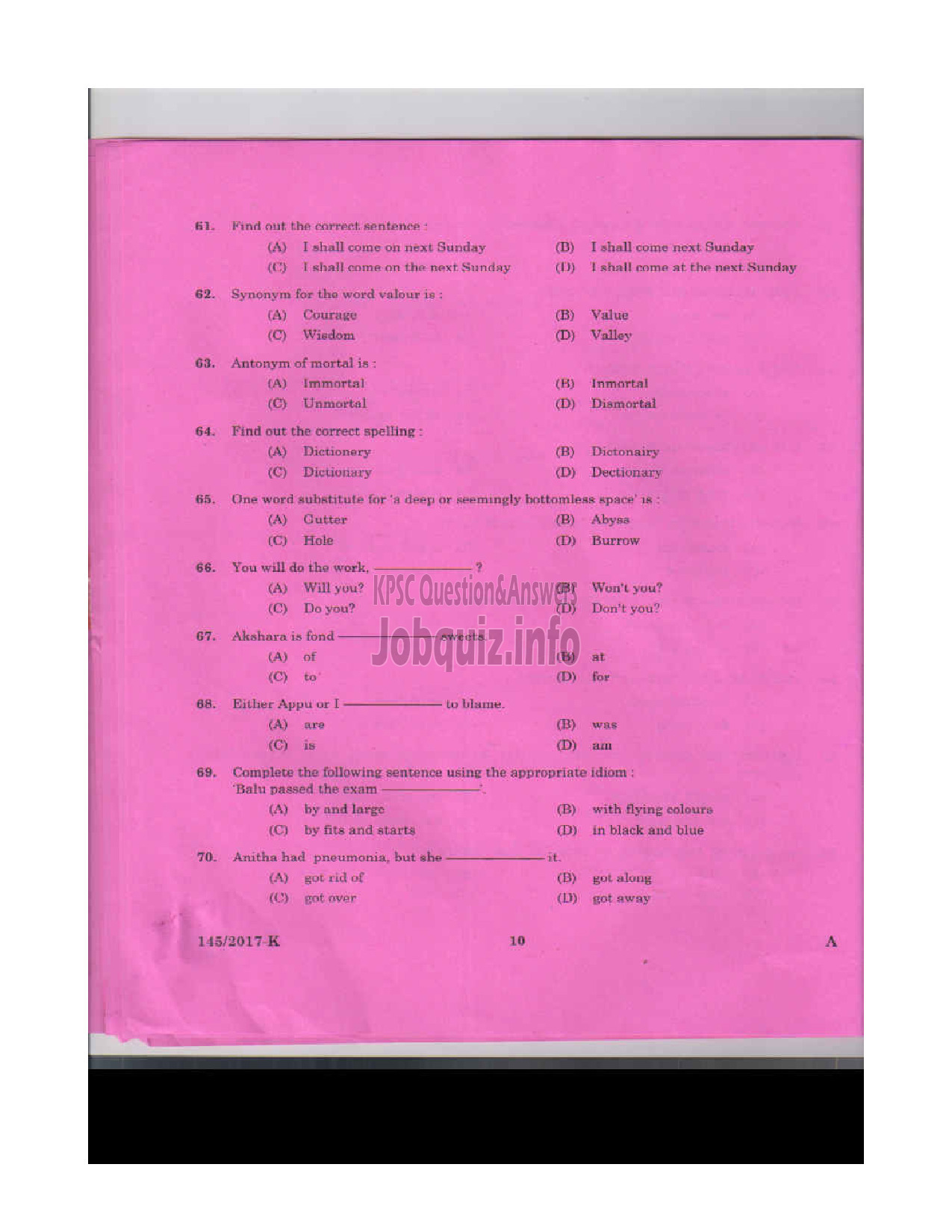 Kerala PSC Question Paper - SALESMAN/SALESWOMEN GENERAL CATEGORY HANTEX LTD KANNADA-9