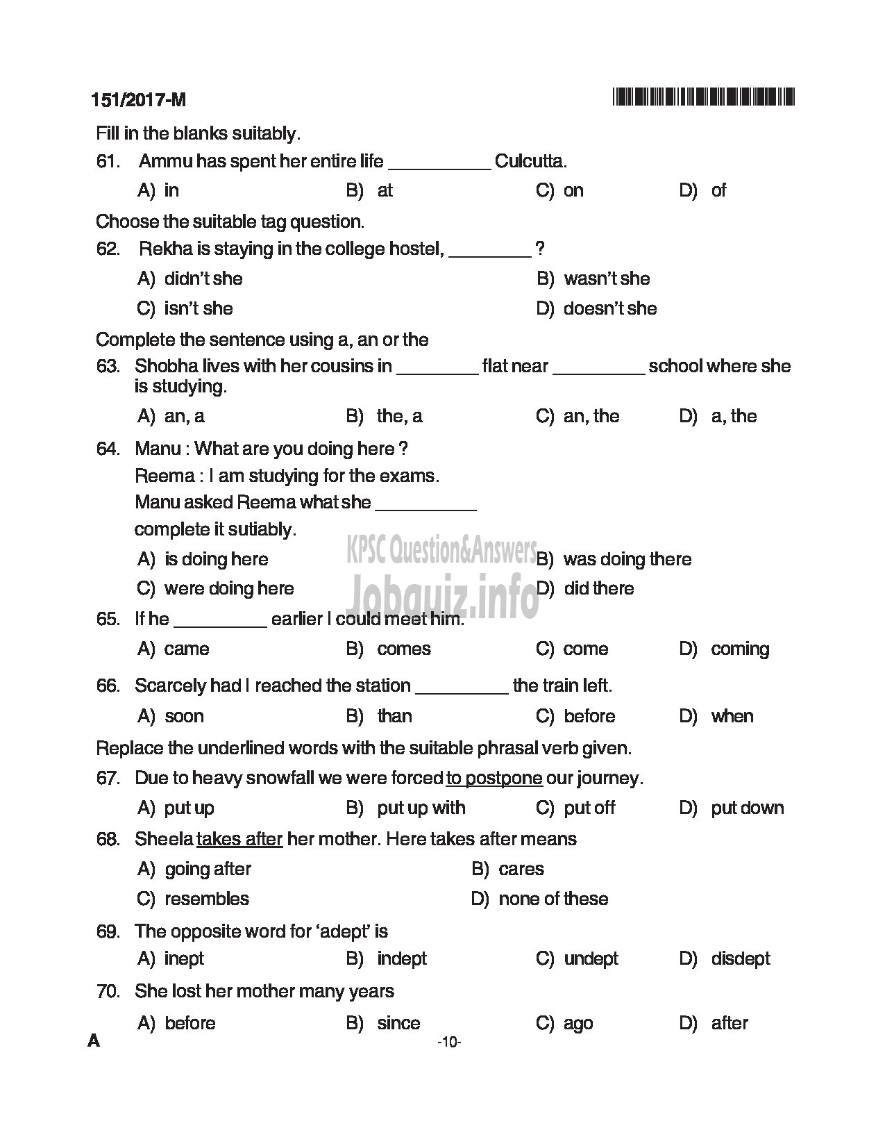 Kerala PSC Question Paper - SALESMAN/SALESWOMEN GENERAL CATEGORY HANTEX LTD TAMIL-10