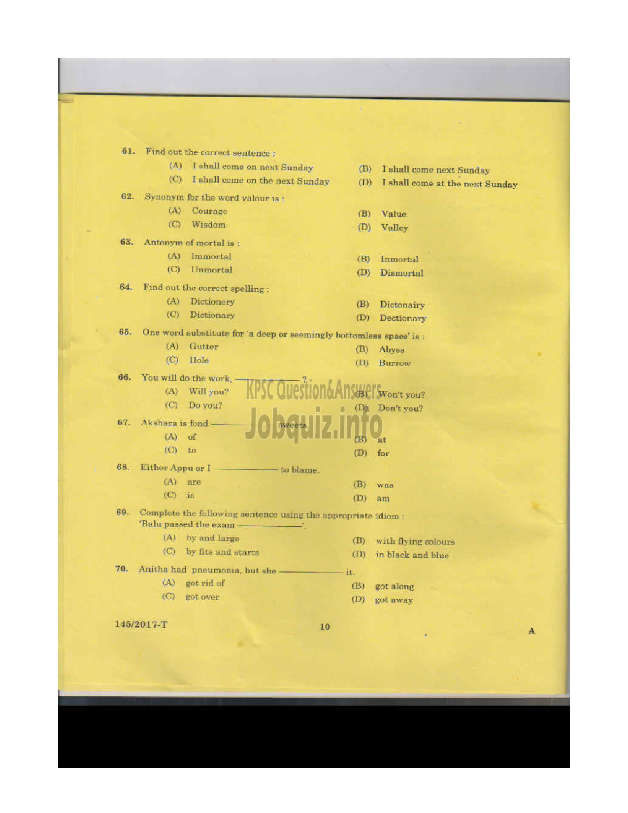 Kerala PSC Question Paper - SALESMAN/SALESWOMEN GENERAL CATEGORY HANTEX LTD TAMIL HELD ON 09.12.2017-9