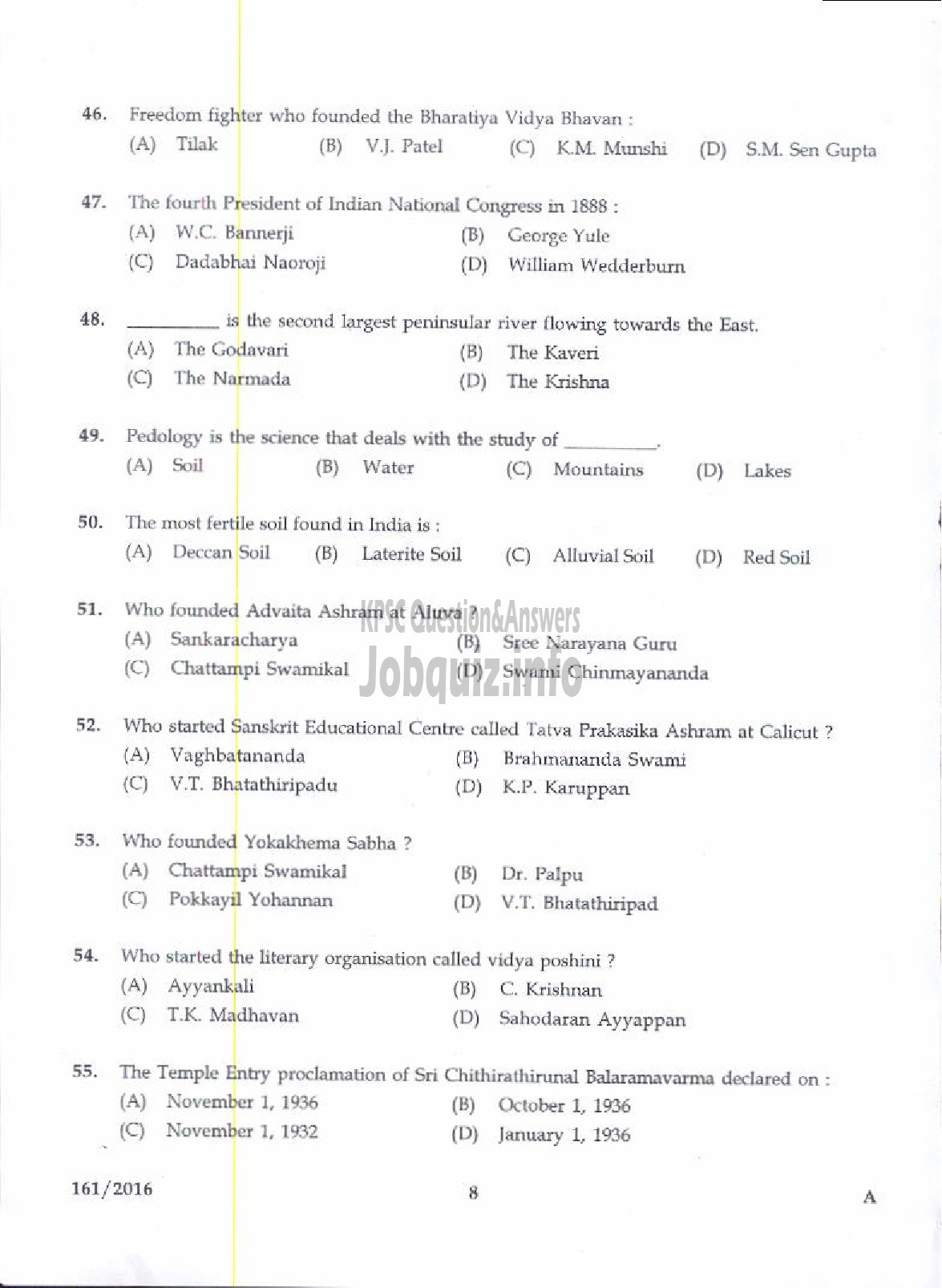 Kerala PSC Question Paper - SALES ASSISTANT GR II KSCCF LTD/JR ASST/CASHIER KSEB/KERALA CERAMICS/EXCISE CIRCLE INSPECTOR EXCISE-6