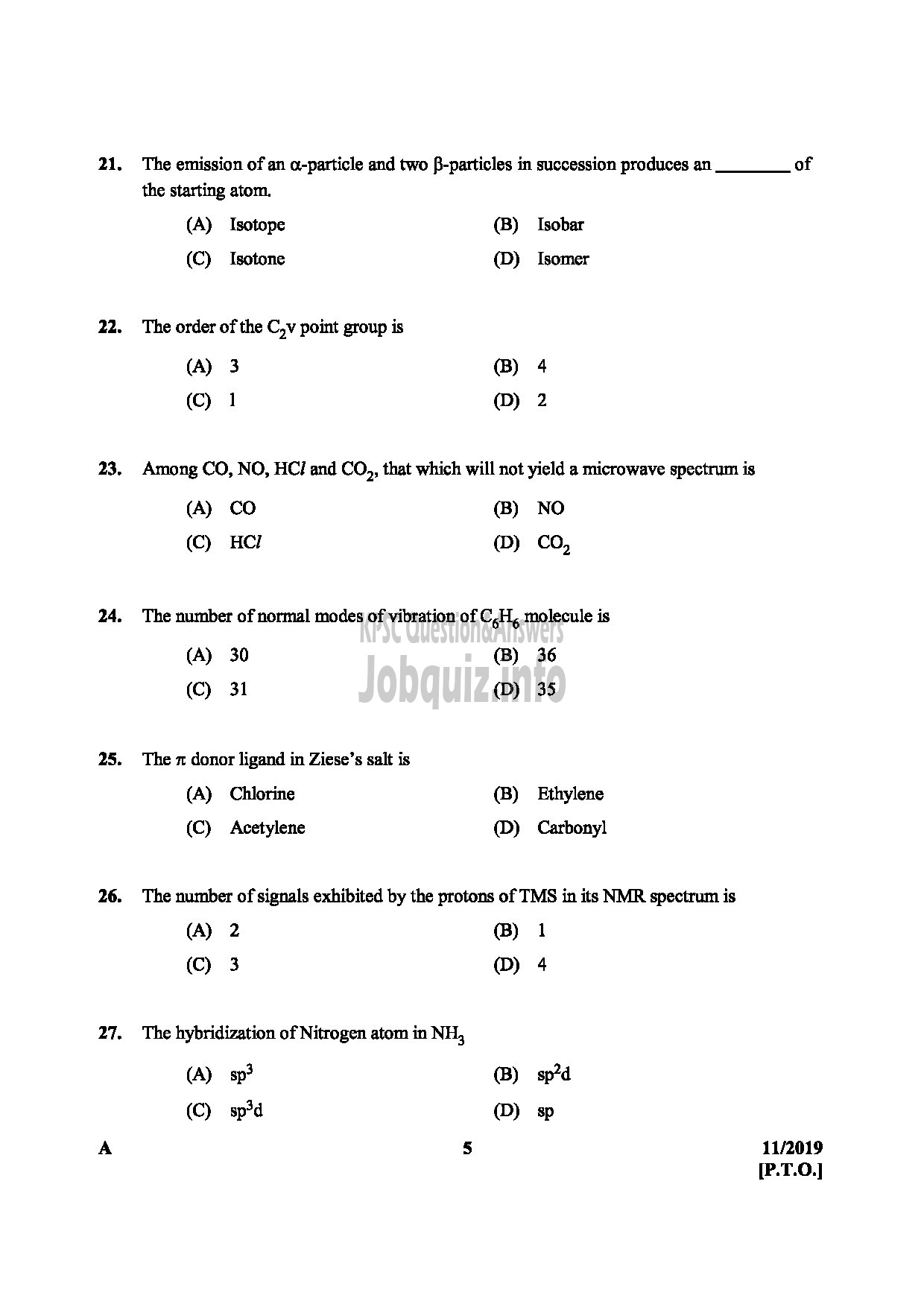Kerala PSC Question Paper - SANITARY CHEMIST KERALA WATER AUTHORITY TECHNICAL ASSISTANT CHEMICAL EXAMINERS LABORATORY LAB ASSISTANT-5