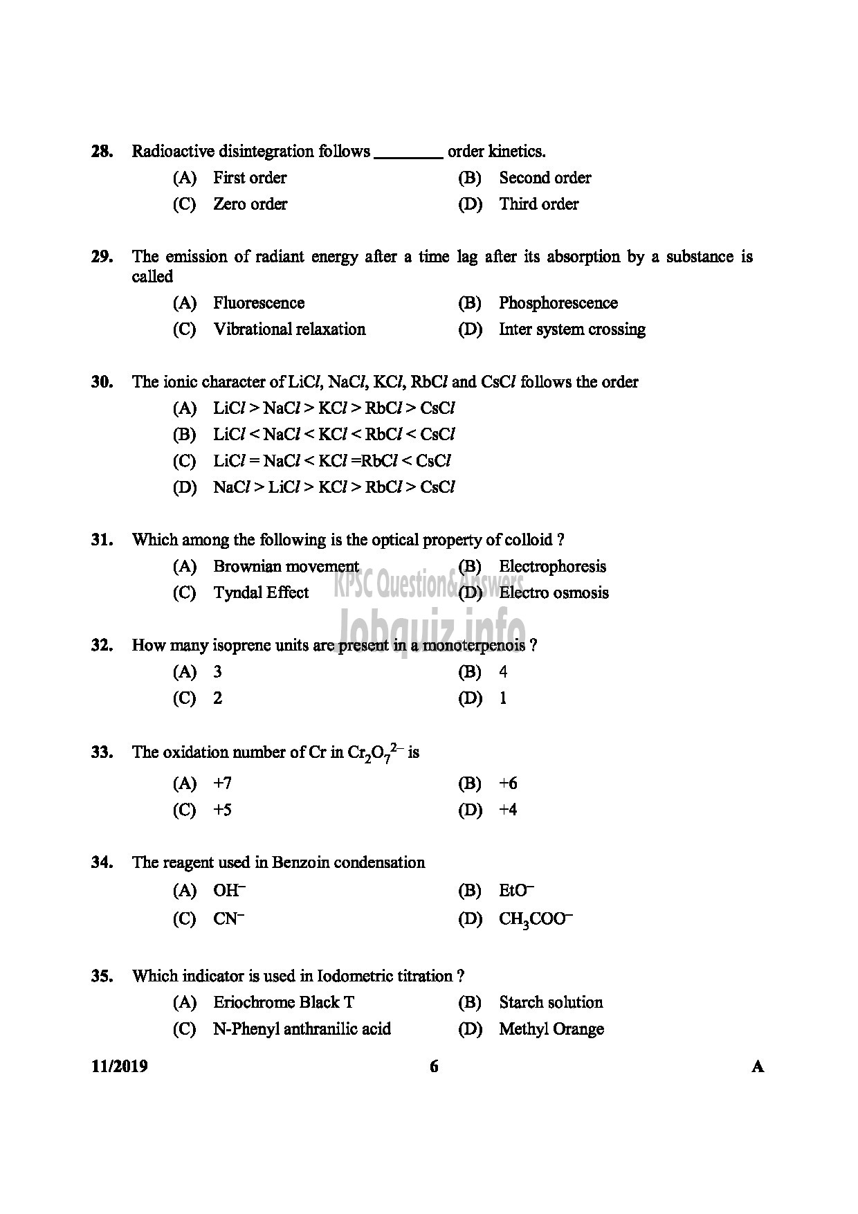 Kerala PSC Question Paper - SANITARY CHEMIST KERALA WATER AUTHORITY TECHNICAL ASSISTANT CHEMICAL EXAMINERS LABORATORY LAB ASSISTANT-6