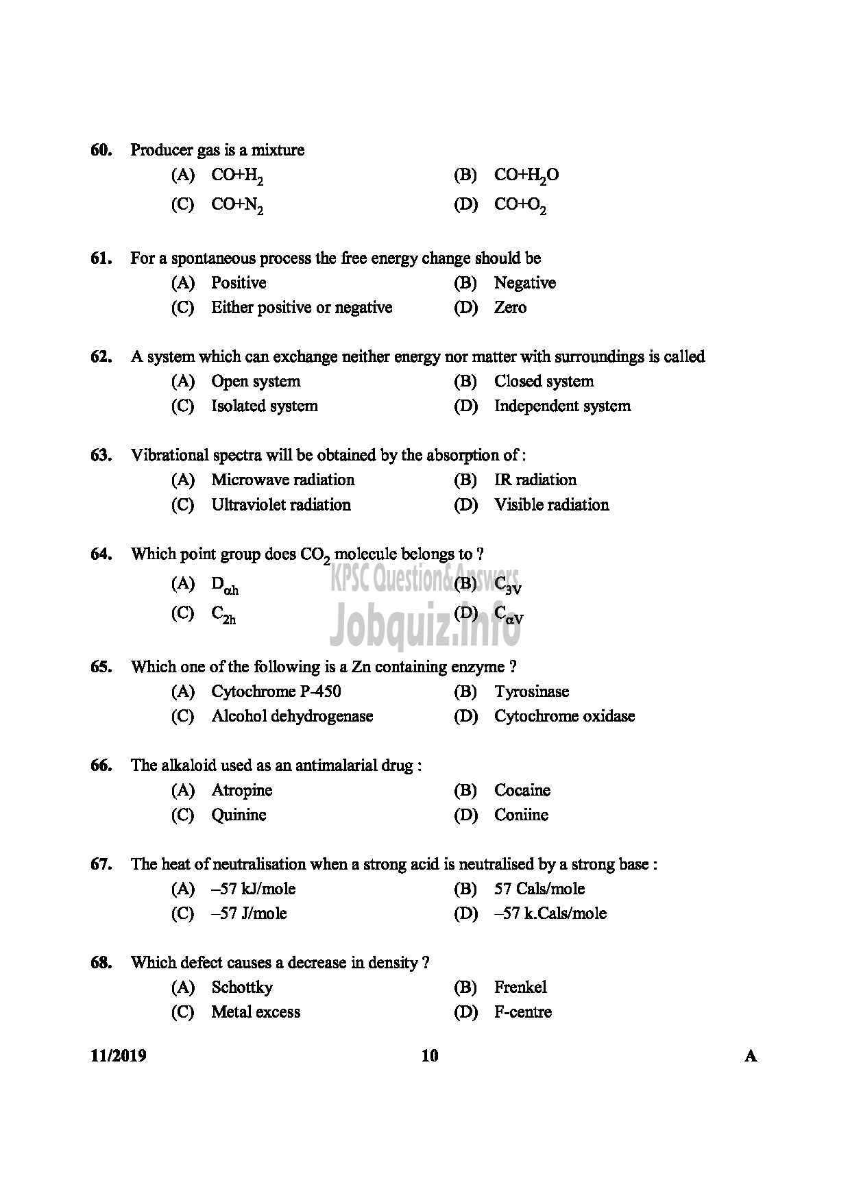 Kerala PSC Question Paper - SANITARY CHEMIST KERALA WATER AUTHORITY TECHNICAL ASSISTANT CHEMICAL EXAMINERS LABORATORY LAB ASSISTANT-10