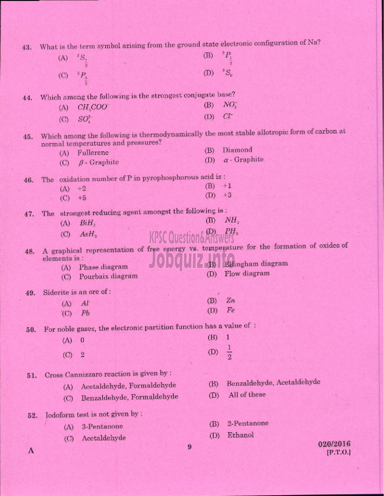 Kerala PSC Question Paper - SCIENTIFIC ASSISTANT DOCUMENTS POLICE FORENSIC SCIENCE LABORATORY-7