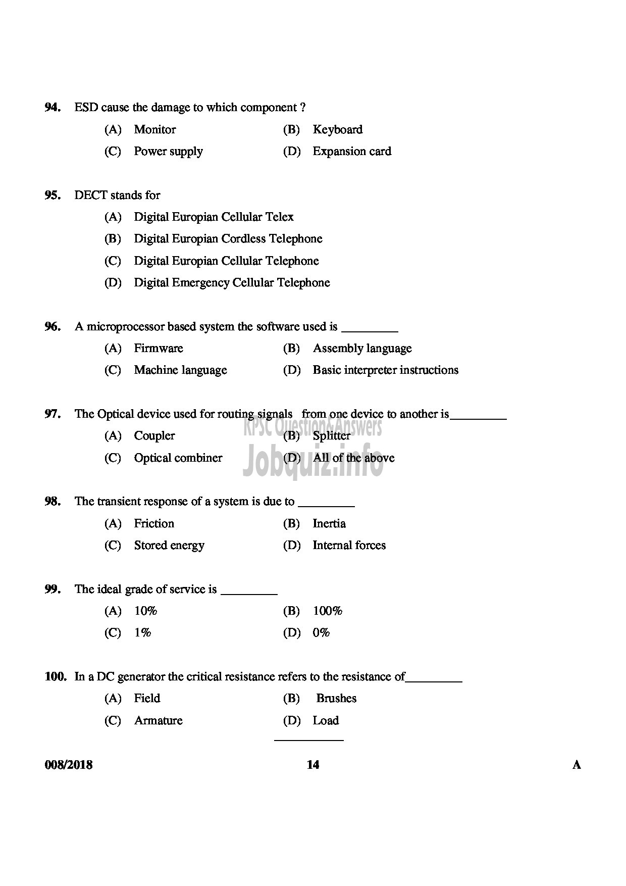 Kerala PSC Question Paper - SCIENTIFIC ASSISTANT ELECTRODIAGNOSTIC MEDICAL EDUCATION-14