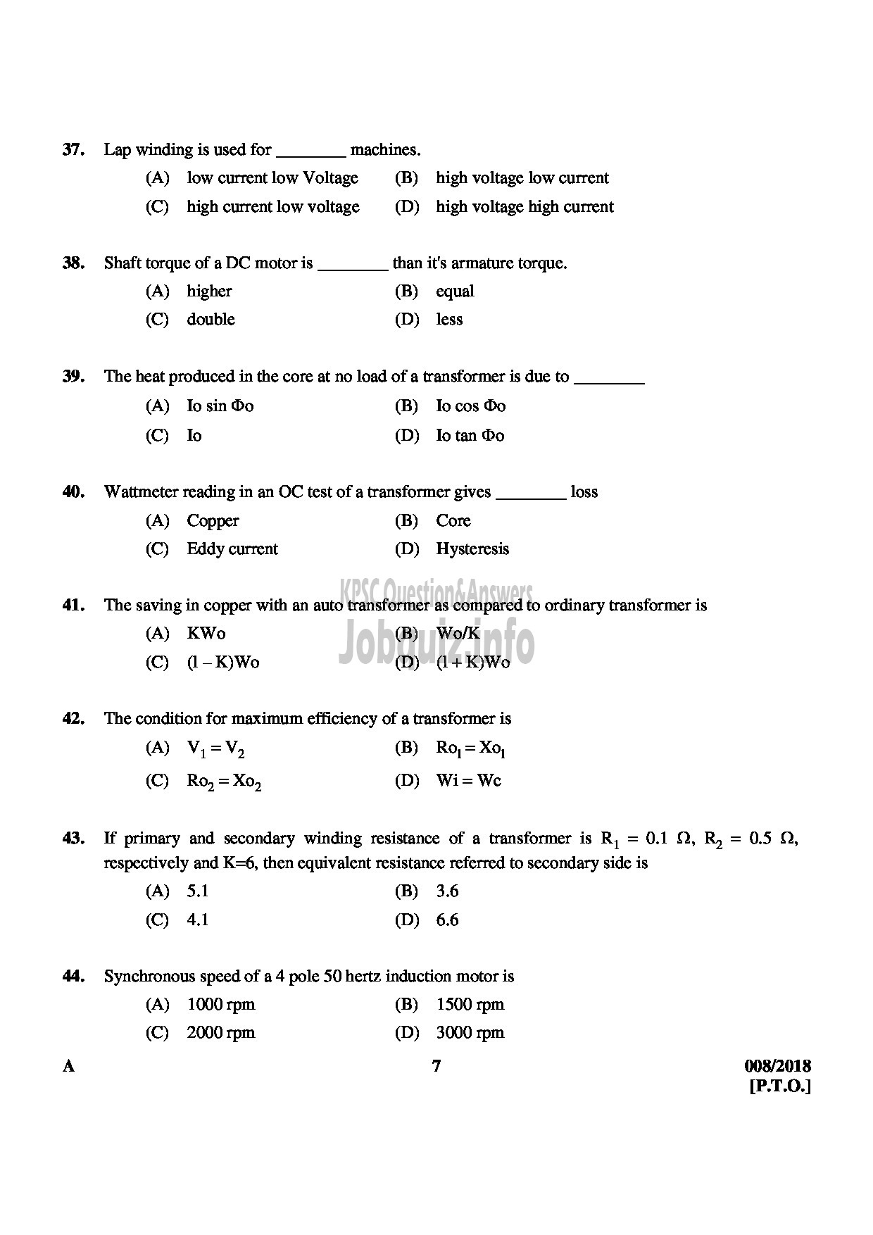 Kerala PSC Question Paper - SCIENTIFIC ASSISTANT ELECTRODIAGNOSTIC MEDICAL EDUCATION-7