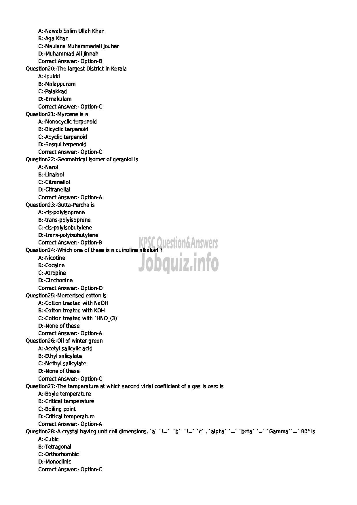 Kerala PSC Question Paper - SCIENTIFIC ASSISTANT POLICE FORENSIC SCIENCE LABORATORY-3