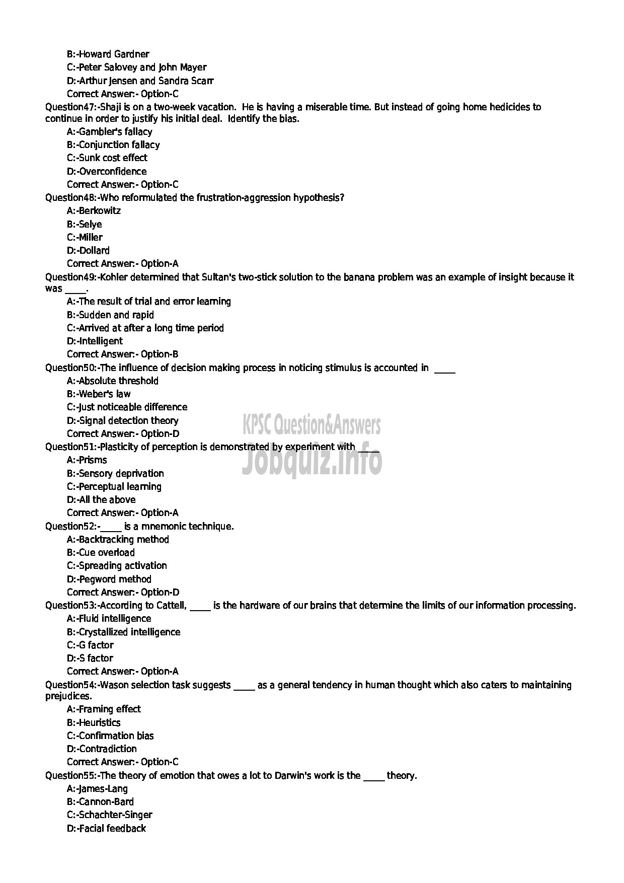 Kerala PSC Question Paper - SCIENTIFIC ASSISTANT (POLYGRAPH) KERALA POLICE DEPARTMENT-6