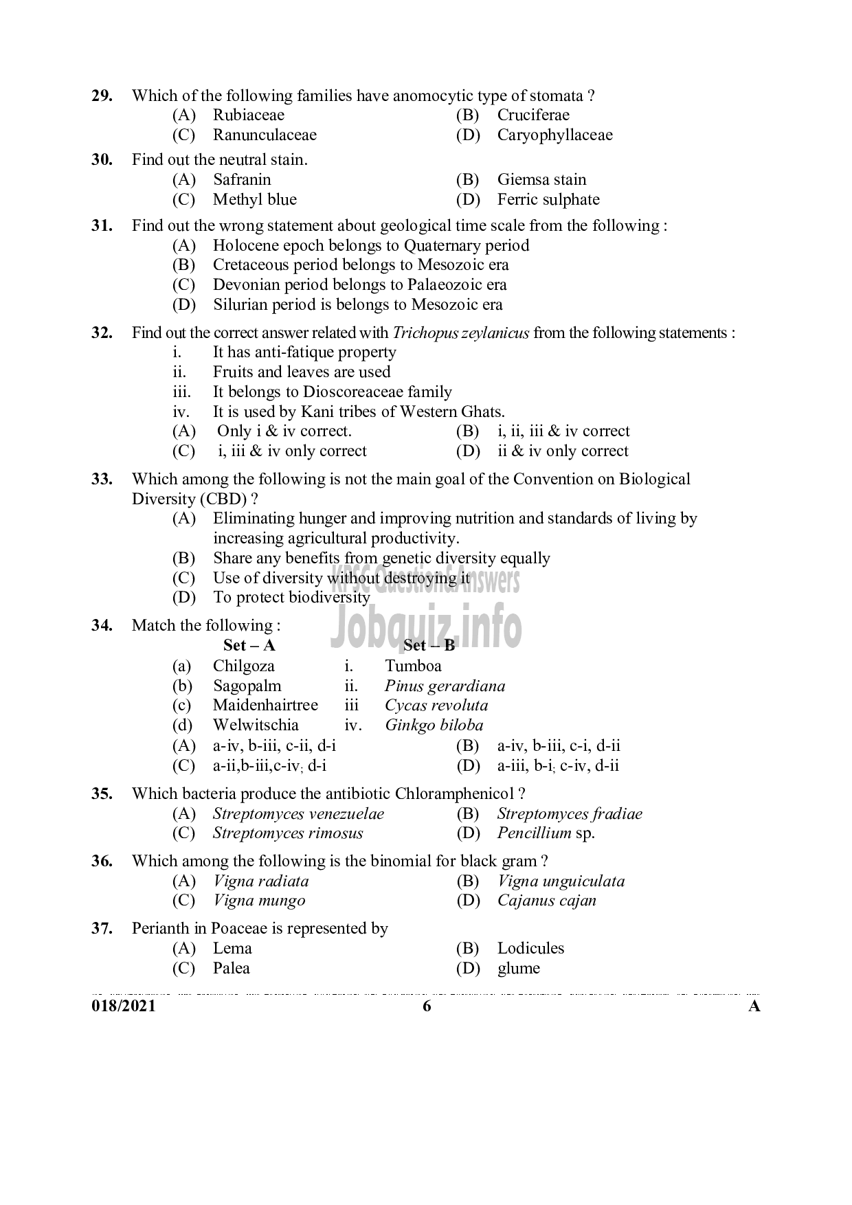 Kerala PSC Question Paper - SCIENTIFIC OFFICER (BIOLOGY) -KERALA POLICE SERVICE (FORENSIC SCIENCE LABORATORY)-6