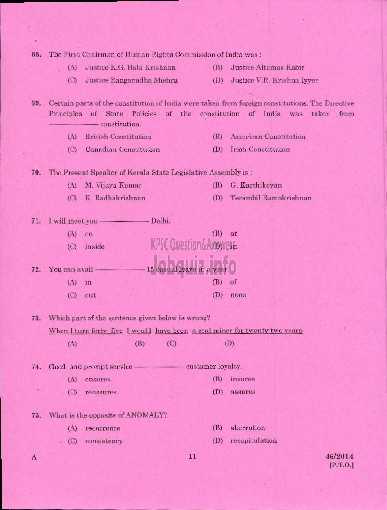 Kerala PSC Question Paper - SC DEVELOPMENT OFFICER SR FOR SC ST AND ST ONLY-9