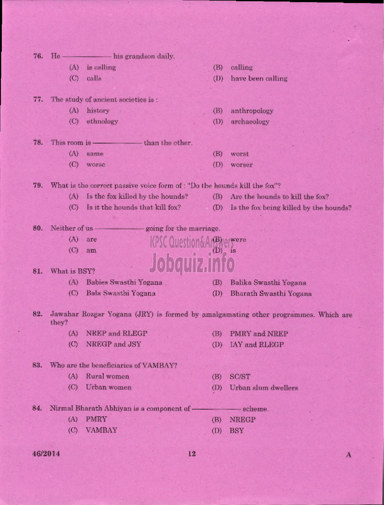 Kerala PSC Question Paper - SC DEVELOPMENT OFFICER SR FOR SC ST AND ST ONLY-10