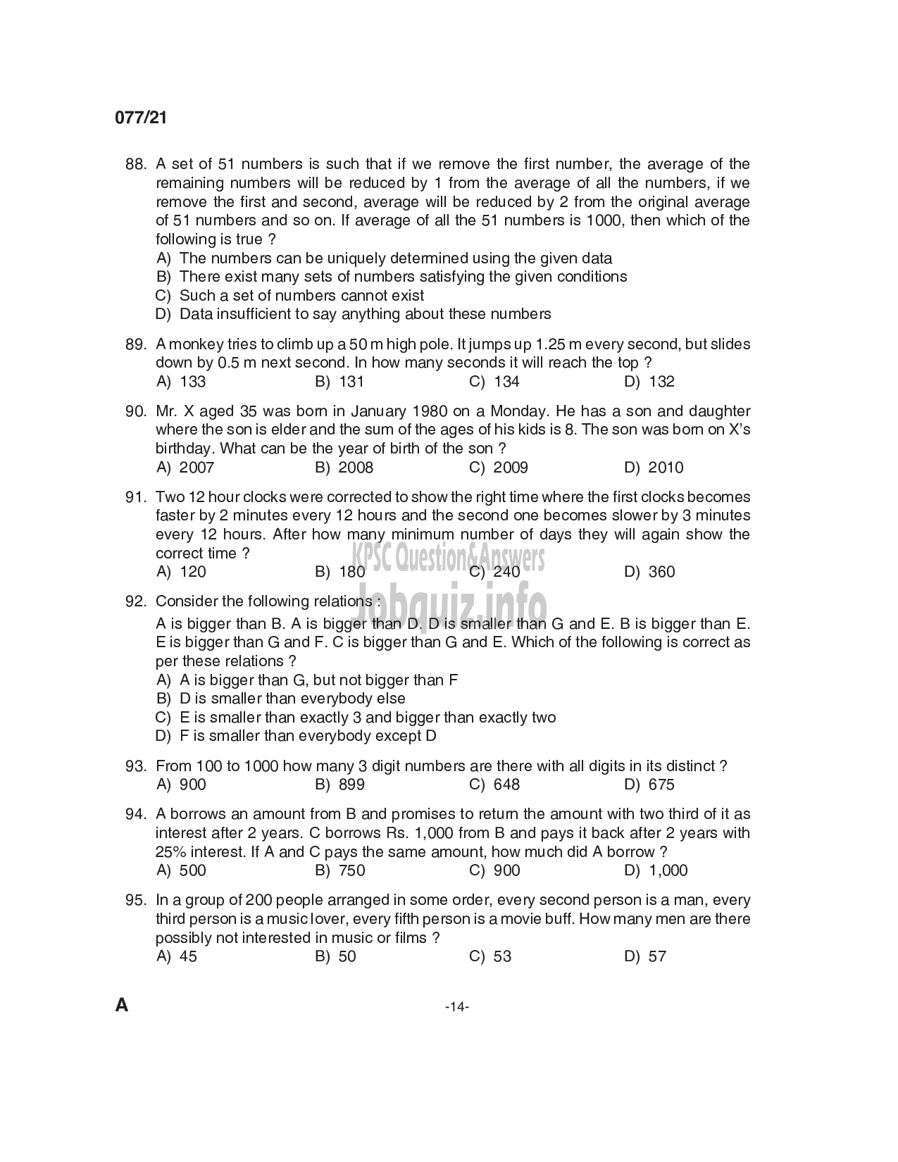 Kerala PSC Question Paper - SC Development Officer & District Manager - SC Development & Kerala State Development Corporation for SC/ST Ltd -14