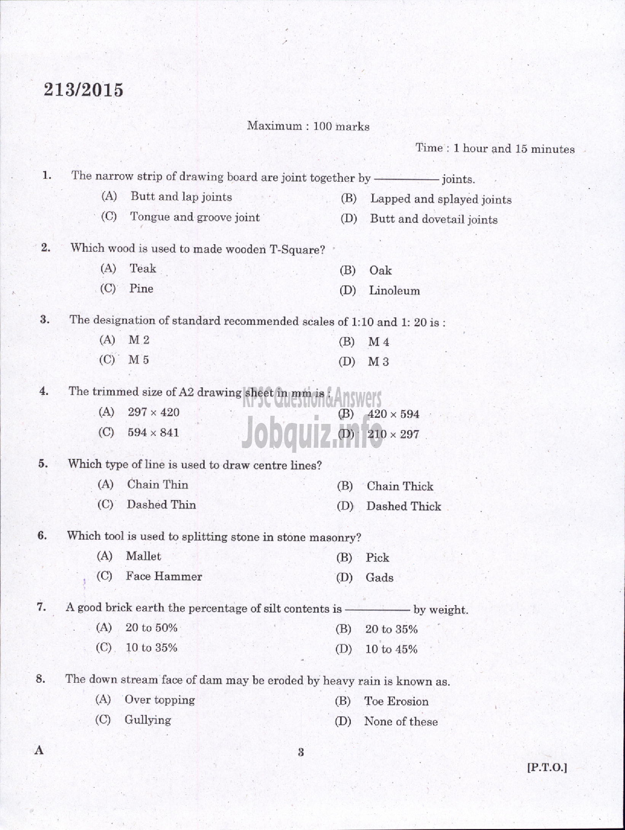 Kerala PSC Question Paper - SECOND GRADE OVERSEER/ESCOND GRADE DRAFTSMAN LOCALSELF GOVERNMENT-1