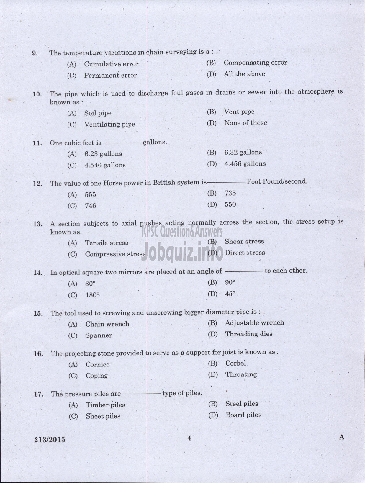 Kerala PSC Question Paper - SECOND GRADE OVERSEER/ESCOND GRADE DRAFTSMAN LOCALSELF GOVERNMENT-2