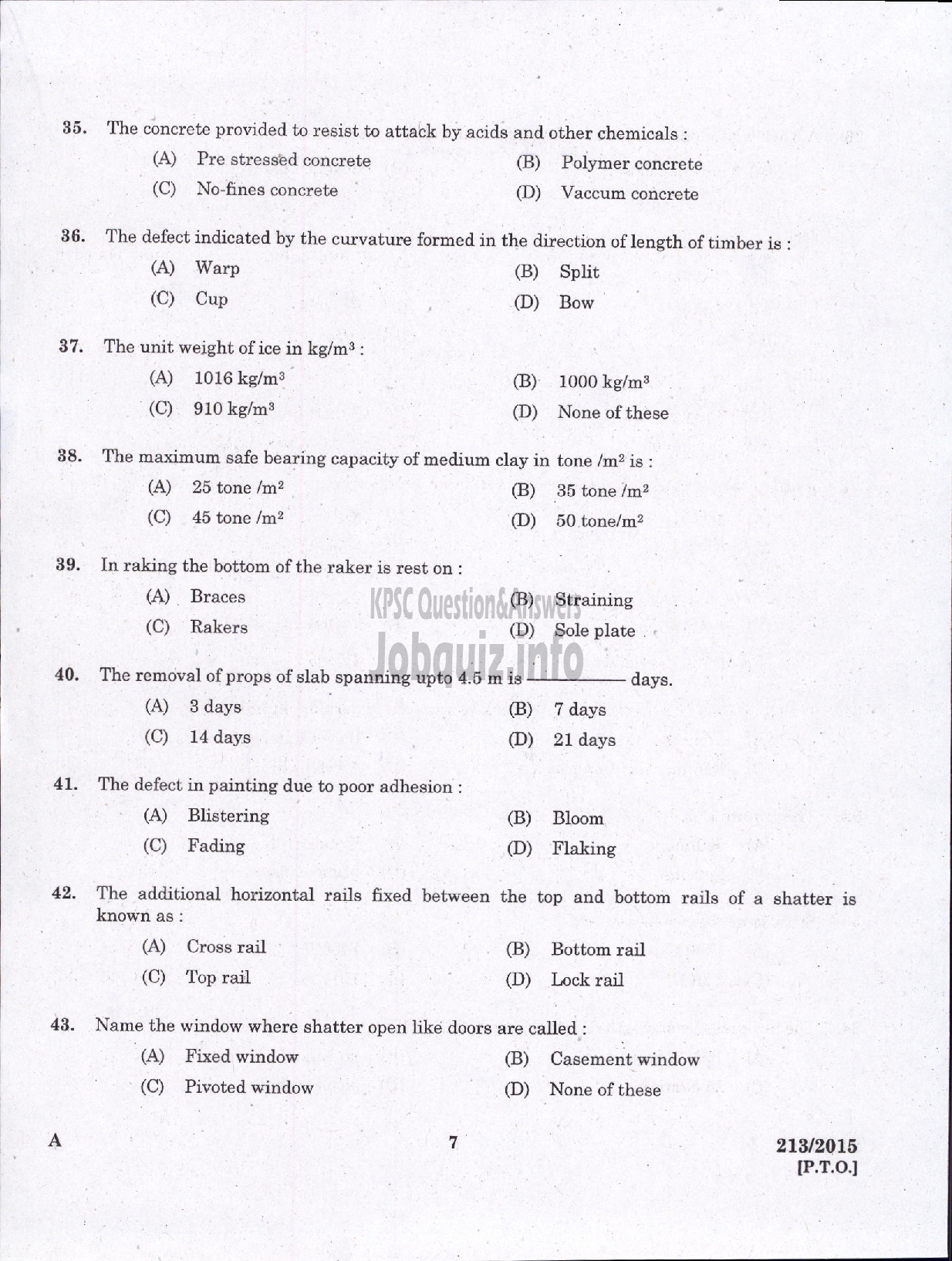 Kerala PSC Question Paper - SECOND GRADE OVERSEER/ESCOND GRADE DRAFTSMAN LOCALSELF GOVERNMENT-5